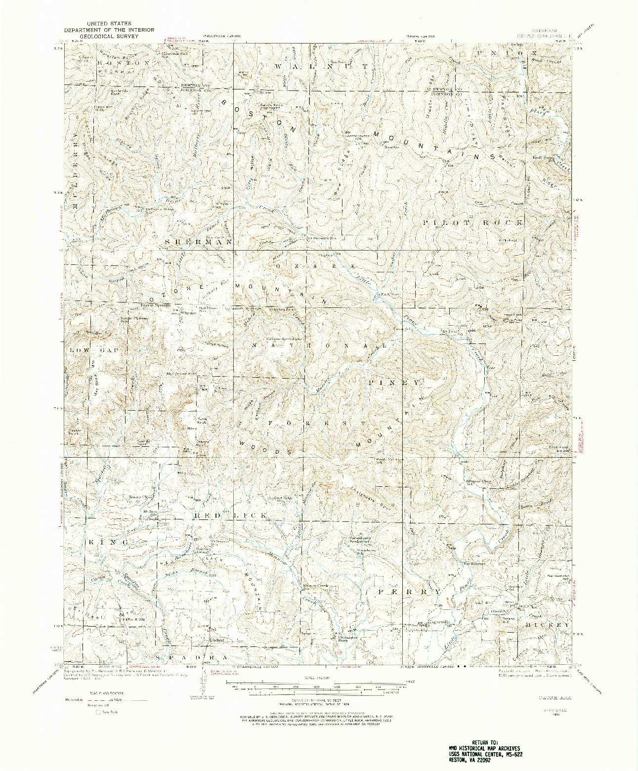 USGS 1:62500-SCALE QUADRANGLE FOR OZONE, AR 1934