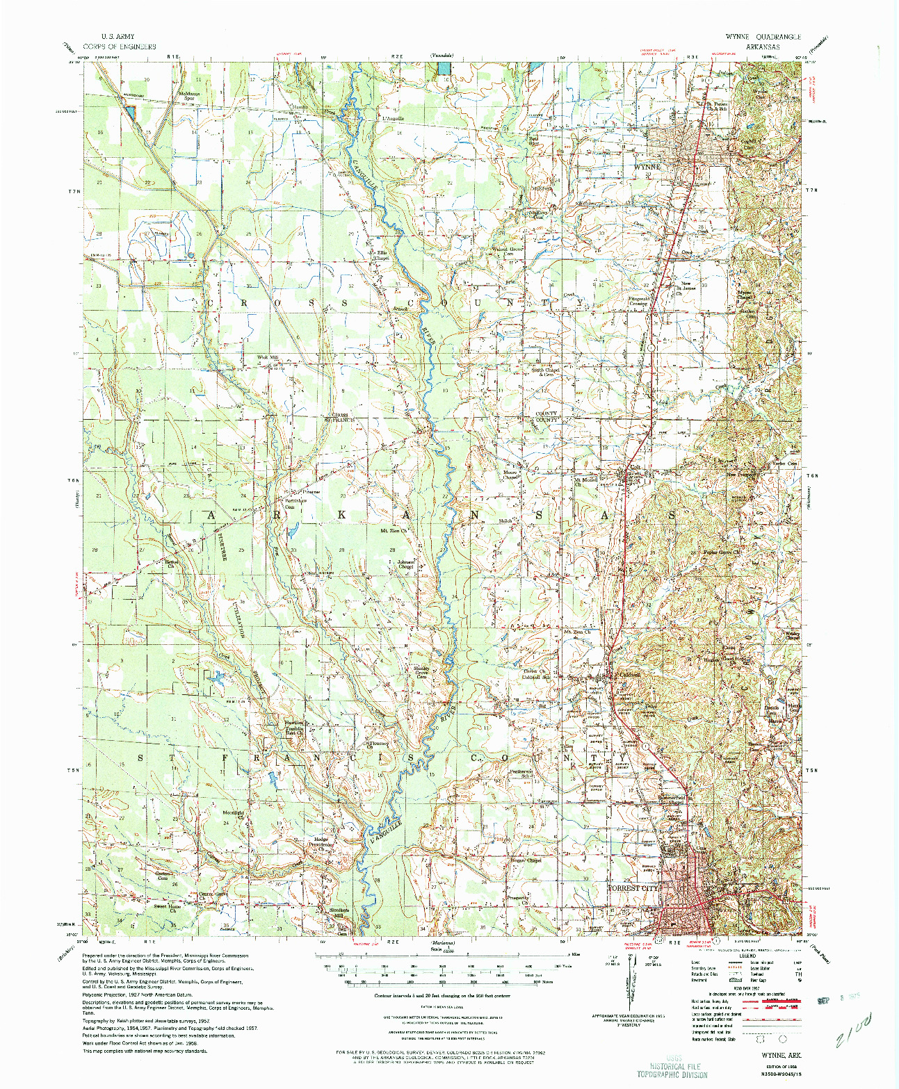 USGS 1:62500-SCALE QUADRANGLE FOR WYNNE, AR 1958