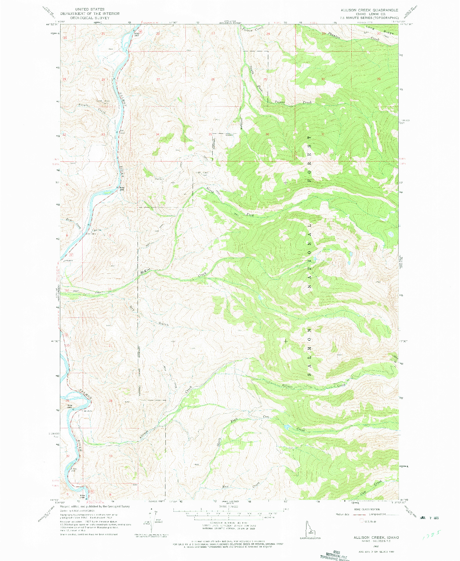 USGS 1:24000-SCALE QUADRANGLE FOR ALLISON CREEK, ID 1962