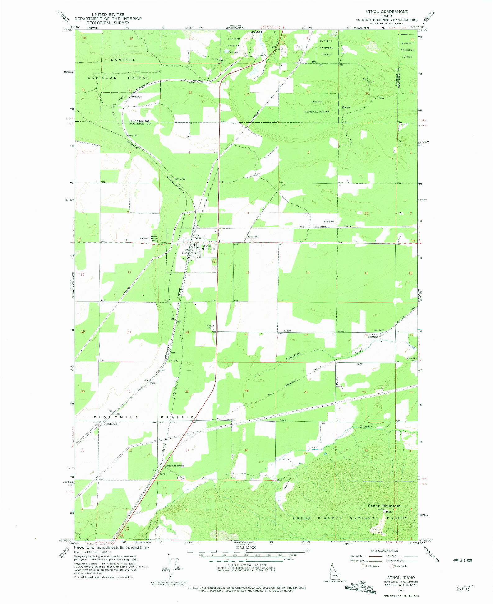 USGS 1:24000-SCALE QUADRANGLE FOR ATHOL, ID 1961