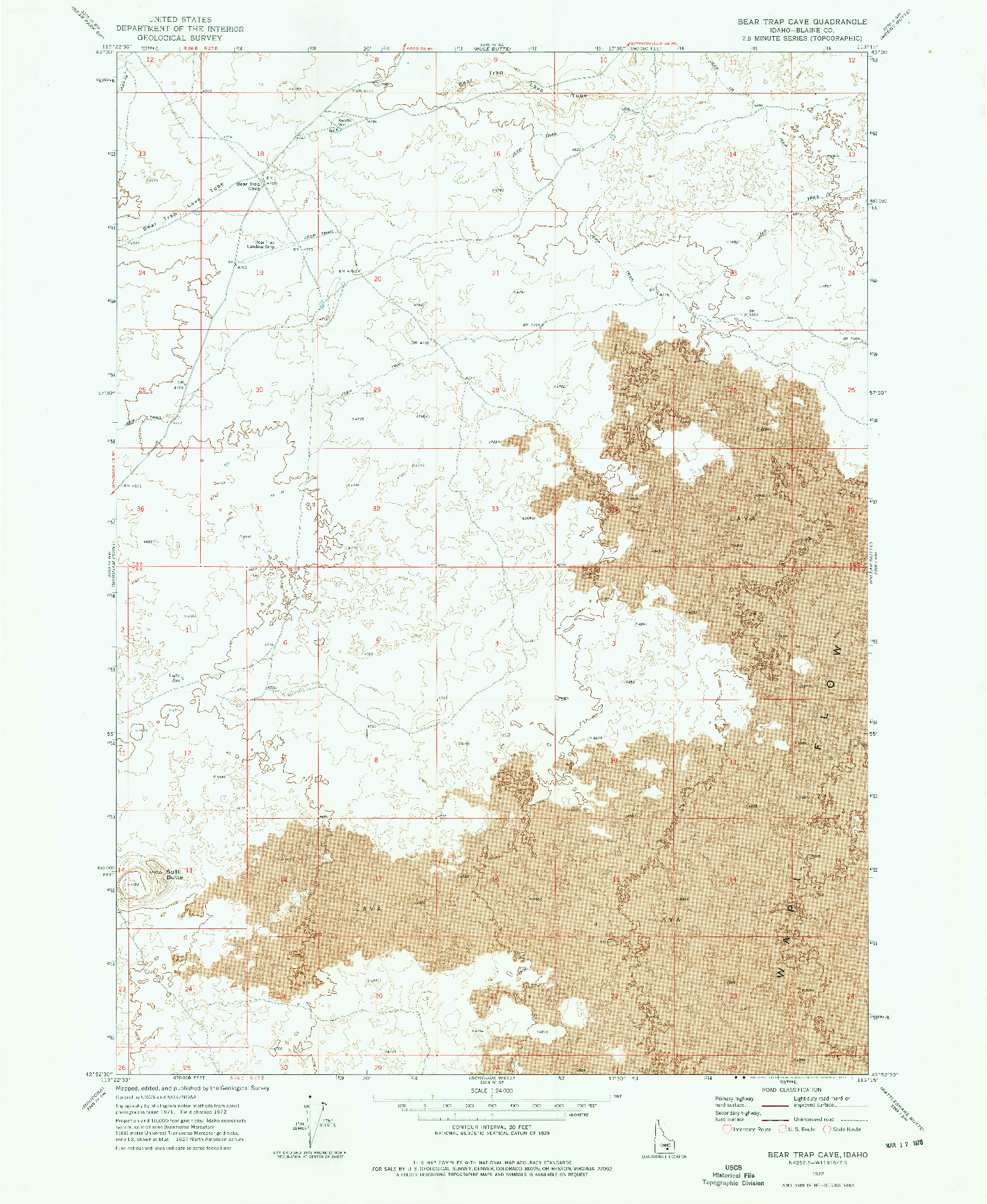 USGS 1:24000-SCALE QUADRANGLE FOR BEAR TRAP CAVE, ID 1972
