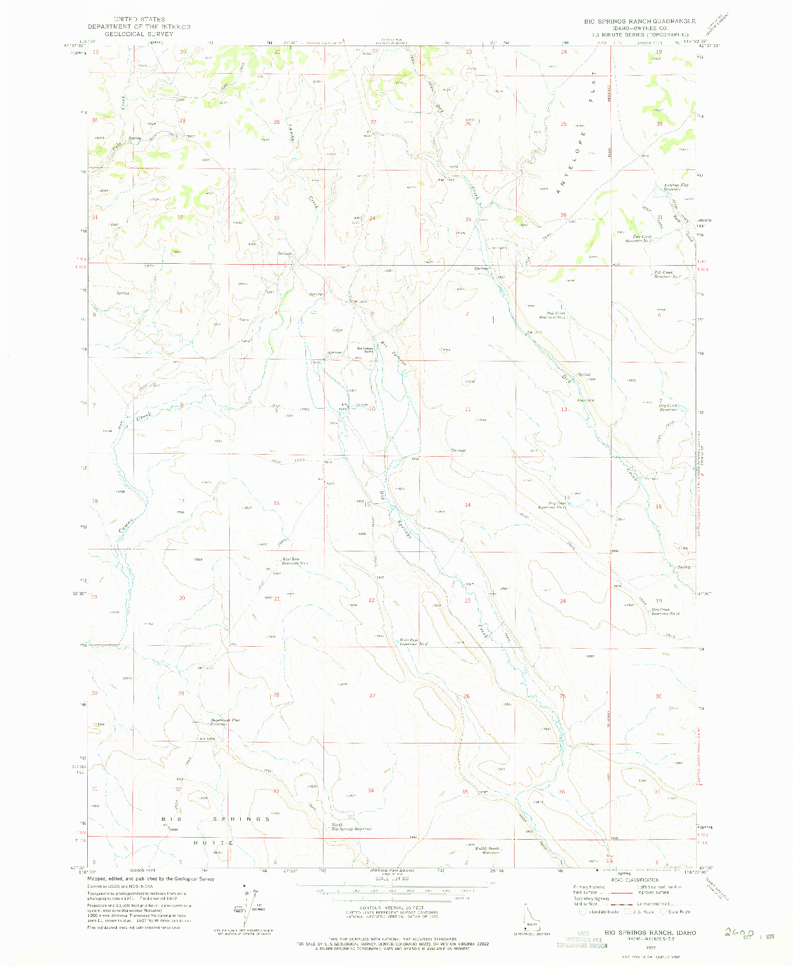 USGS 1:24000-SCALE QUADRANGLE FOR BIG SPRINGS RANCH, ID 1972