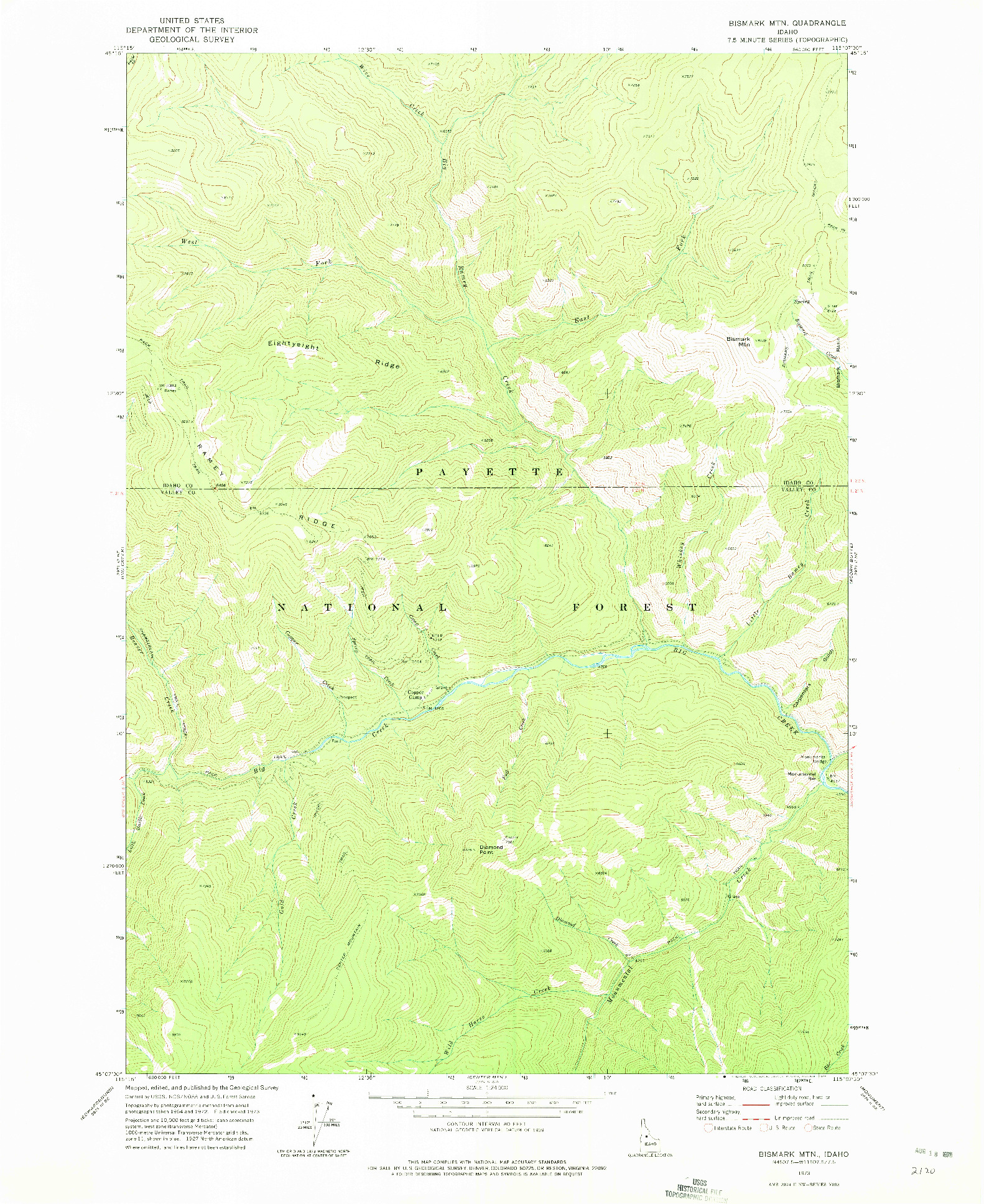 USGS 1:24000-SCALE QUADRANGLE FOR BISMARK MTN, ID 1973