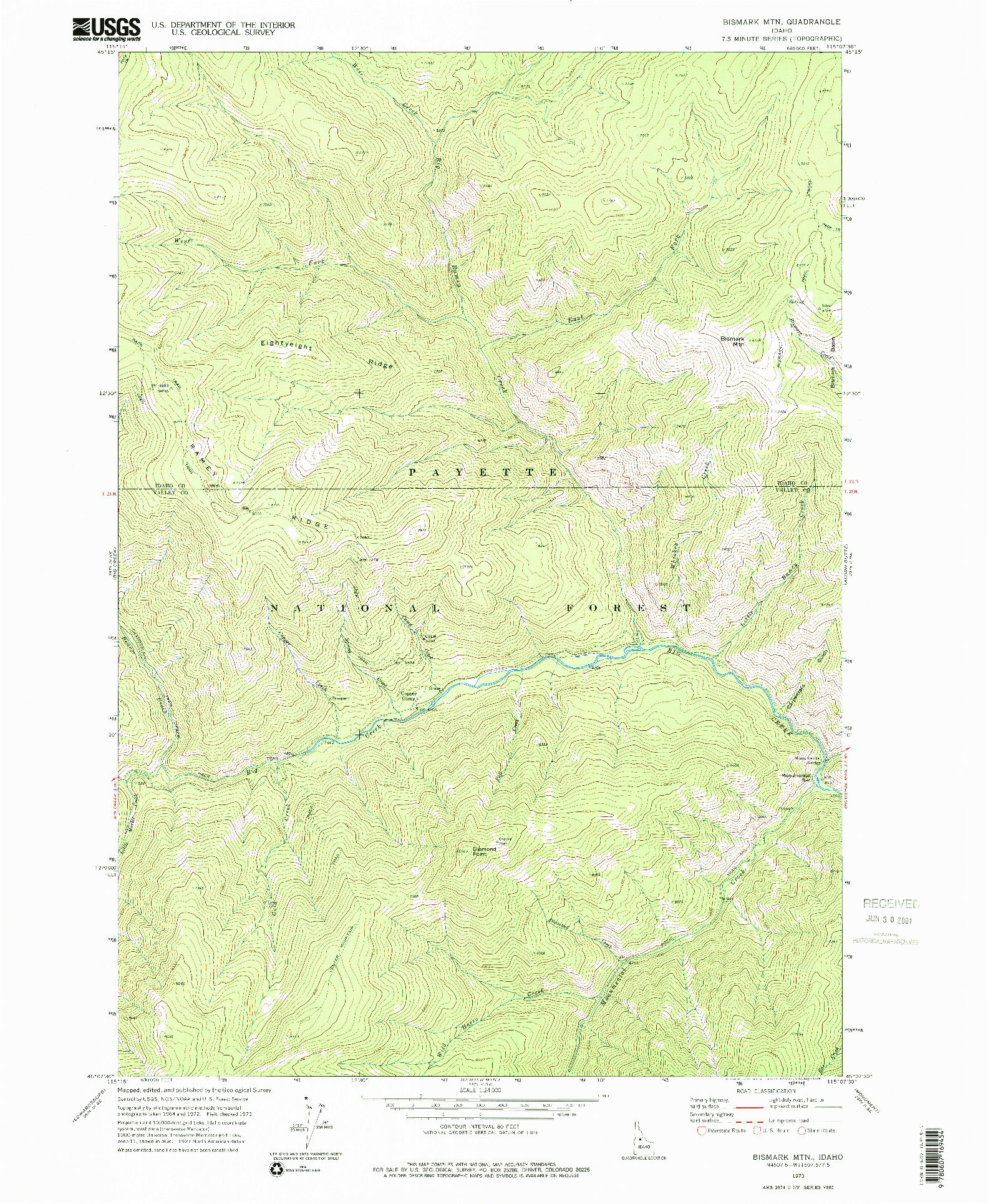 USGS 1:24000-SCALE QUADRANGLE FOR BISMARK MTN, ID 1973