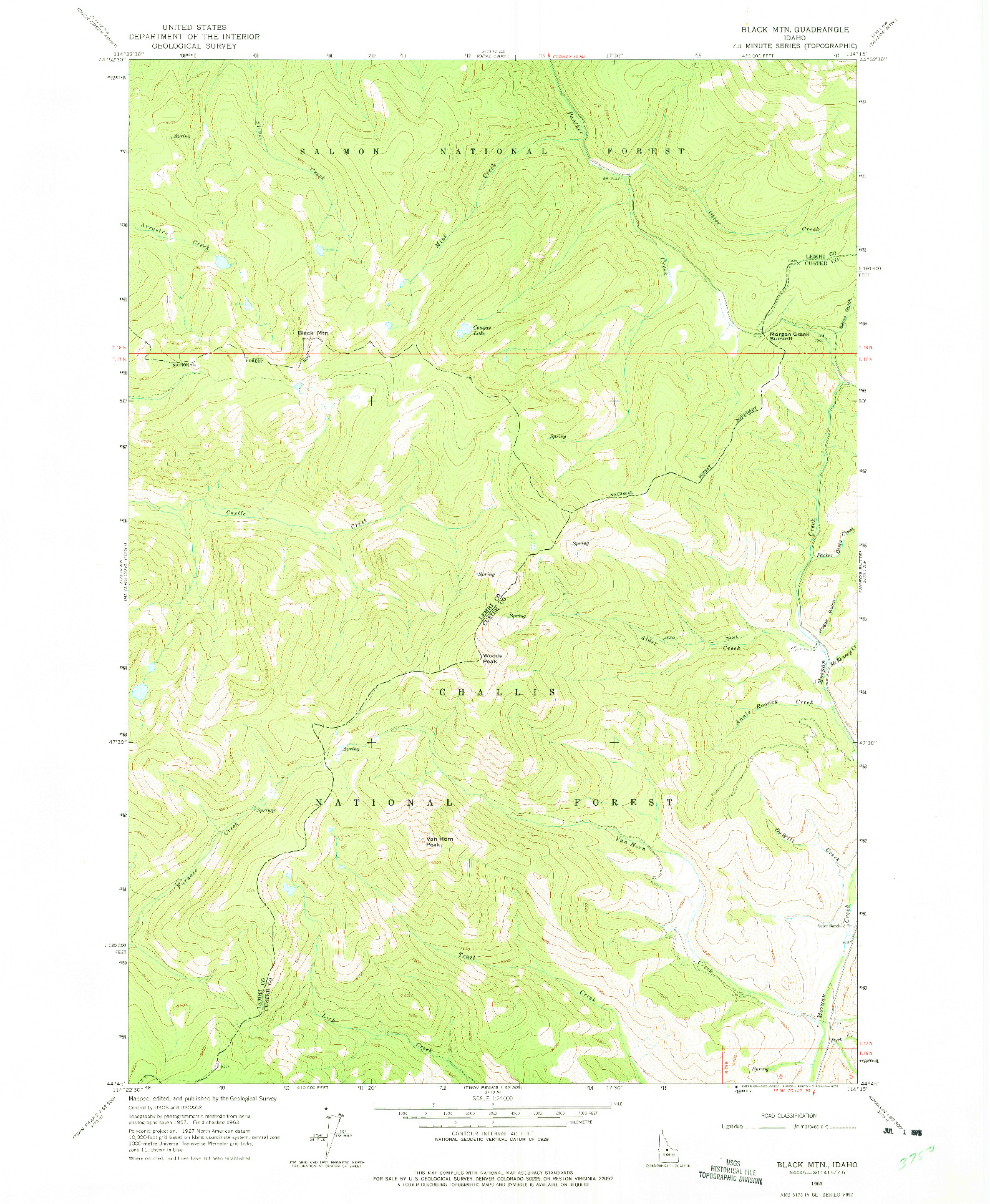 USGS 1:24000-SCALE QUADRANGLE FOR BLACK MTN, ID 1963