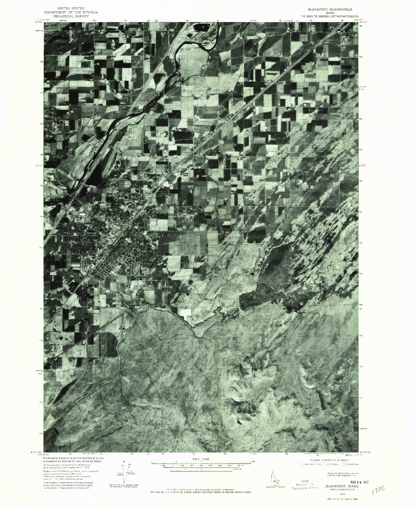 USGS 1:24000-SCALE QUADRANGLE FOR BLACKFOOT, ID 1974