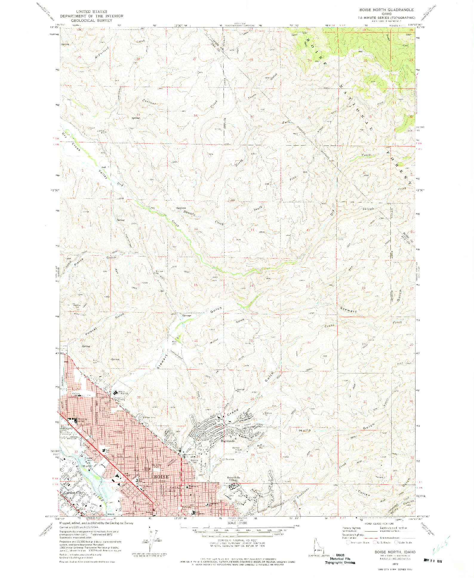 USGS 1:24000-SCALE QUADRANGLE FOR BOISE NORTH, ID 1972