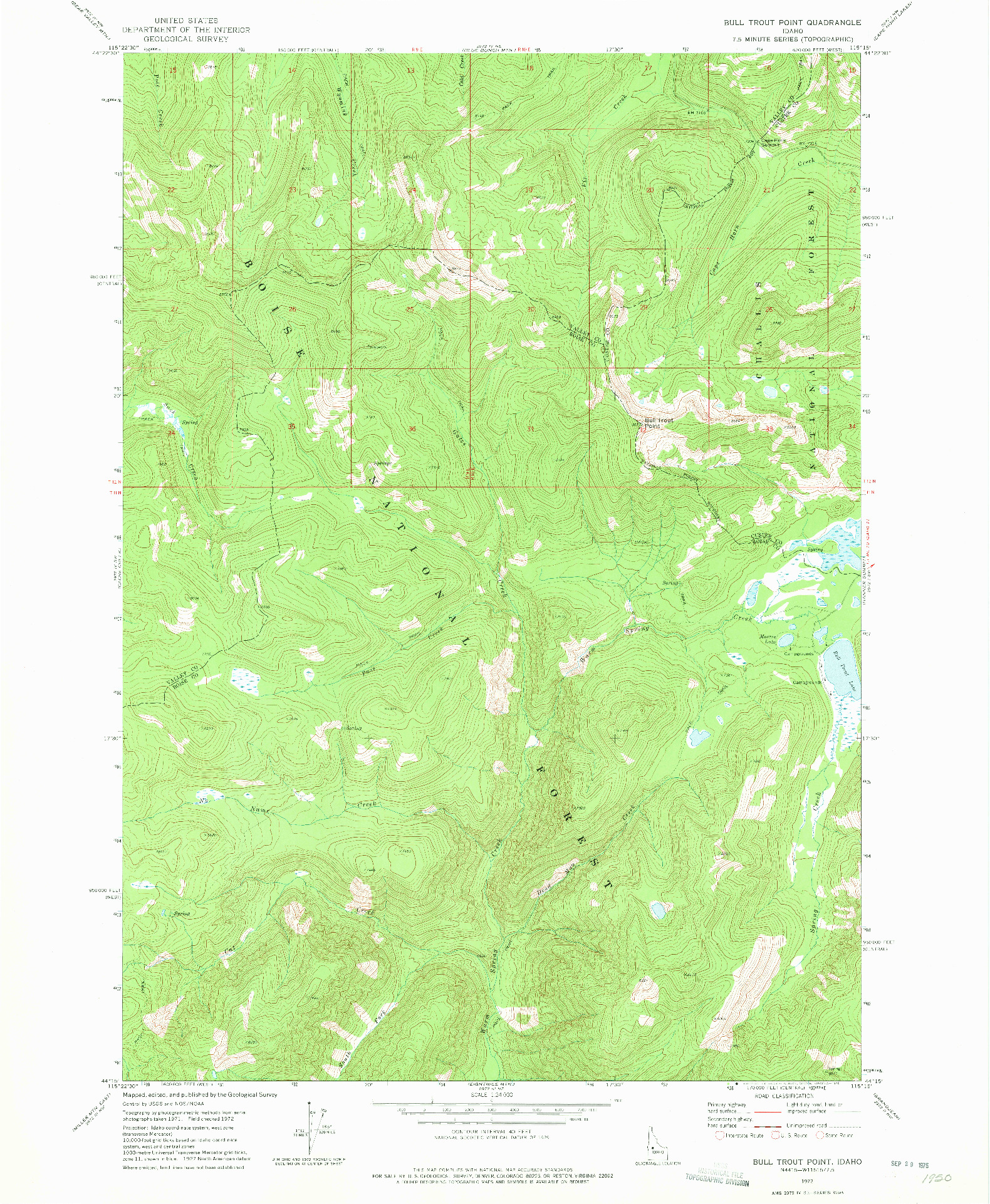 USGS 1:24000-SCALE QUADRANGLE FOR BULL TROUT POINT, ID 1972