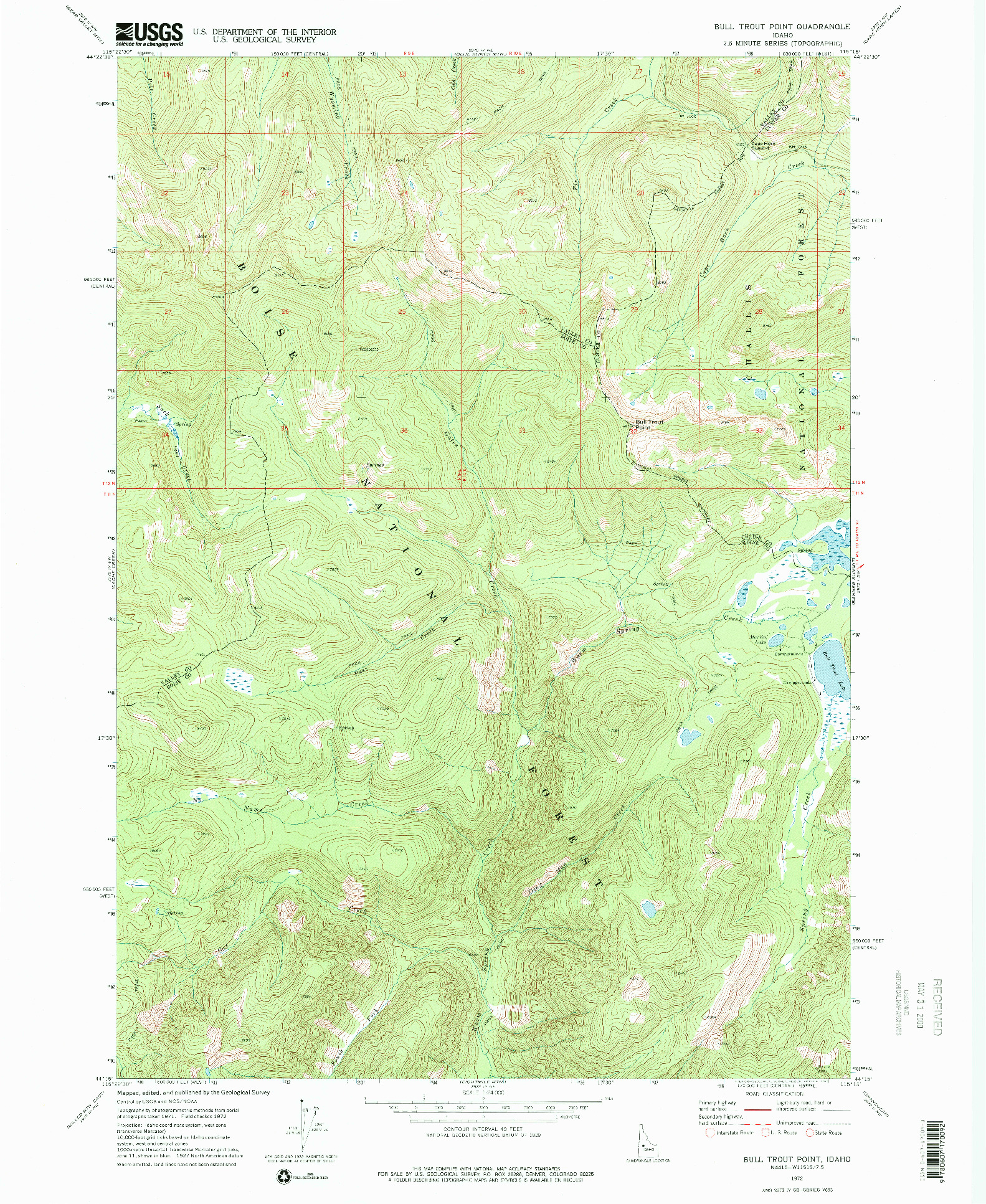 USGS 1:24000-SCALE QUADRANGLE FOR BULL TROUT POINT, ID 1972