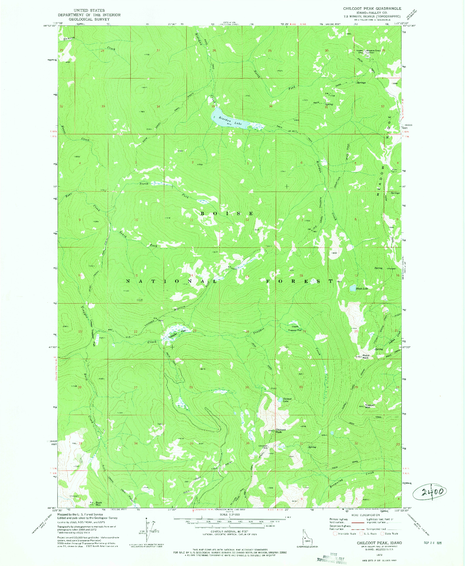 USGS 1:24000-SCALE QUADRANGLE FOR CHILCOOT PEAK, ID 1973