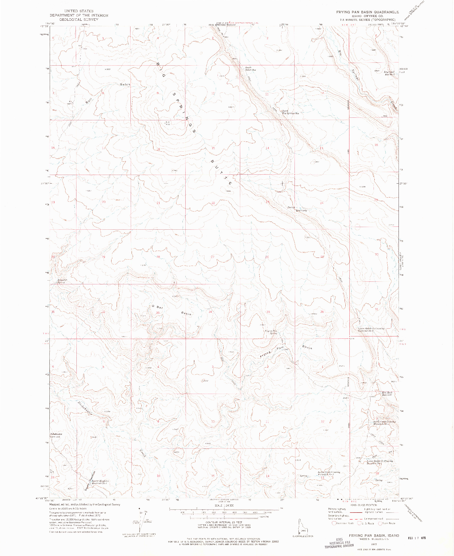 USGS 1:24000-SCALE QUADRANGLE FOR FRYING PAN BASIN, ID 1972
