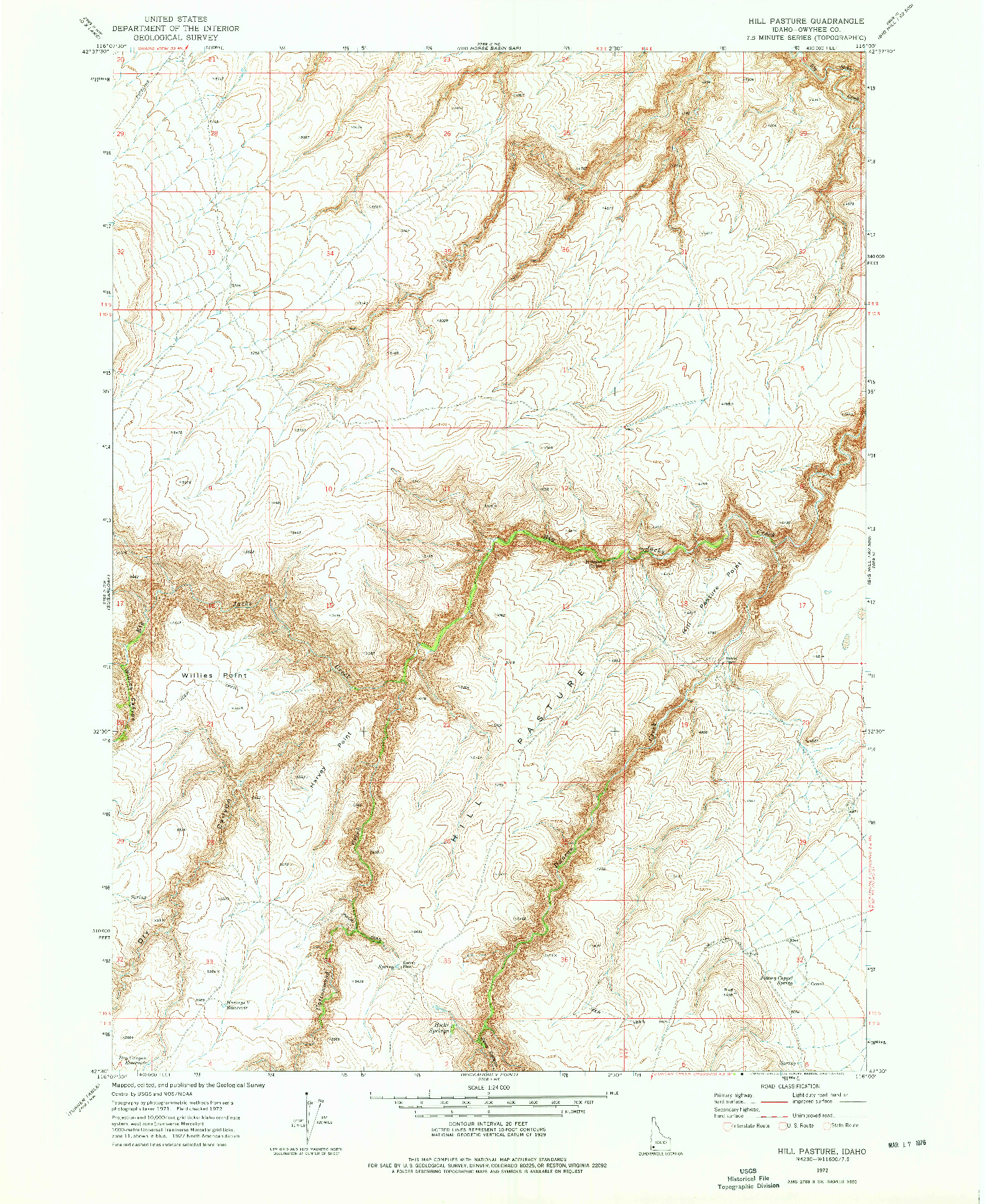 USGS 1:24000-SCALE QUADRANGLE FOR HILL PASTURE, ID 1972