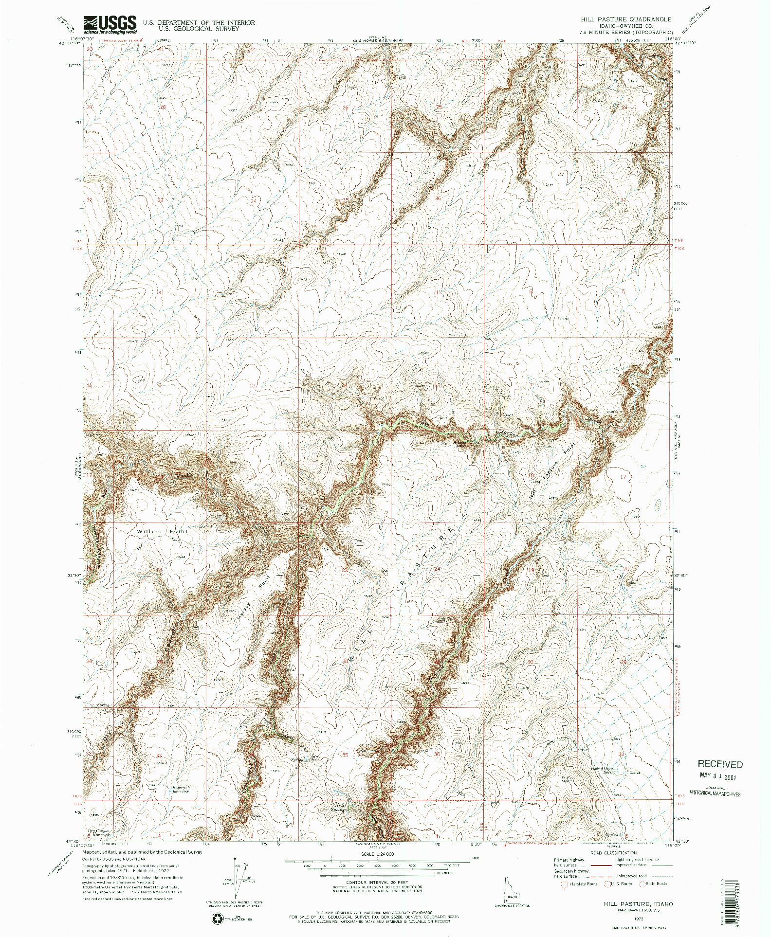 USGS 1:24000-SCALE QUADRANGLE FOR HILL PASTURE, ID 1972