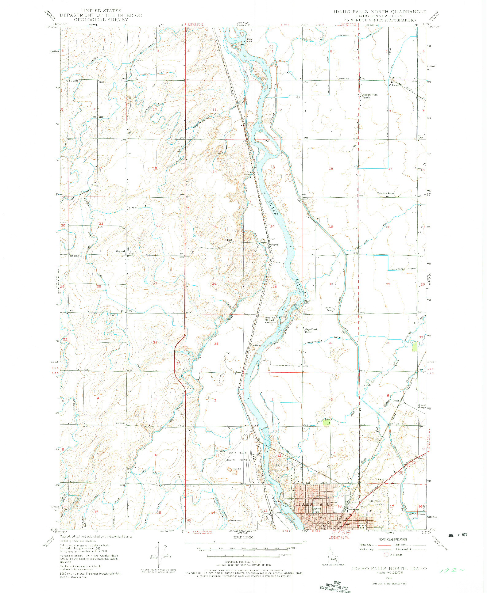 USGS 1:24000-SCALE QUADRANGLE FOR IDAHO FALLS NORTH, ID 1948