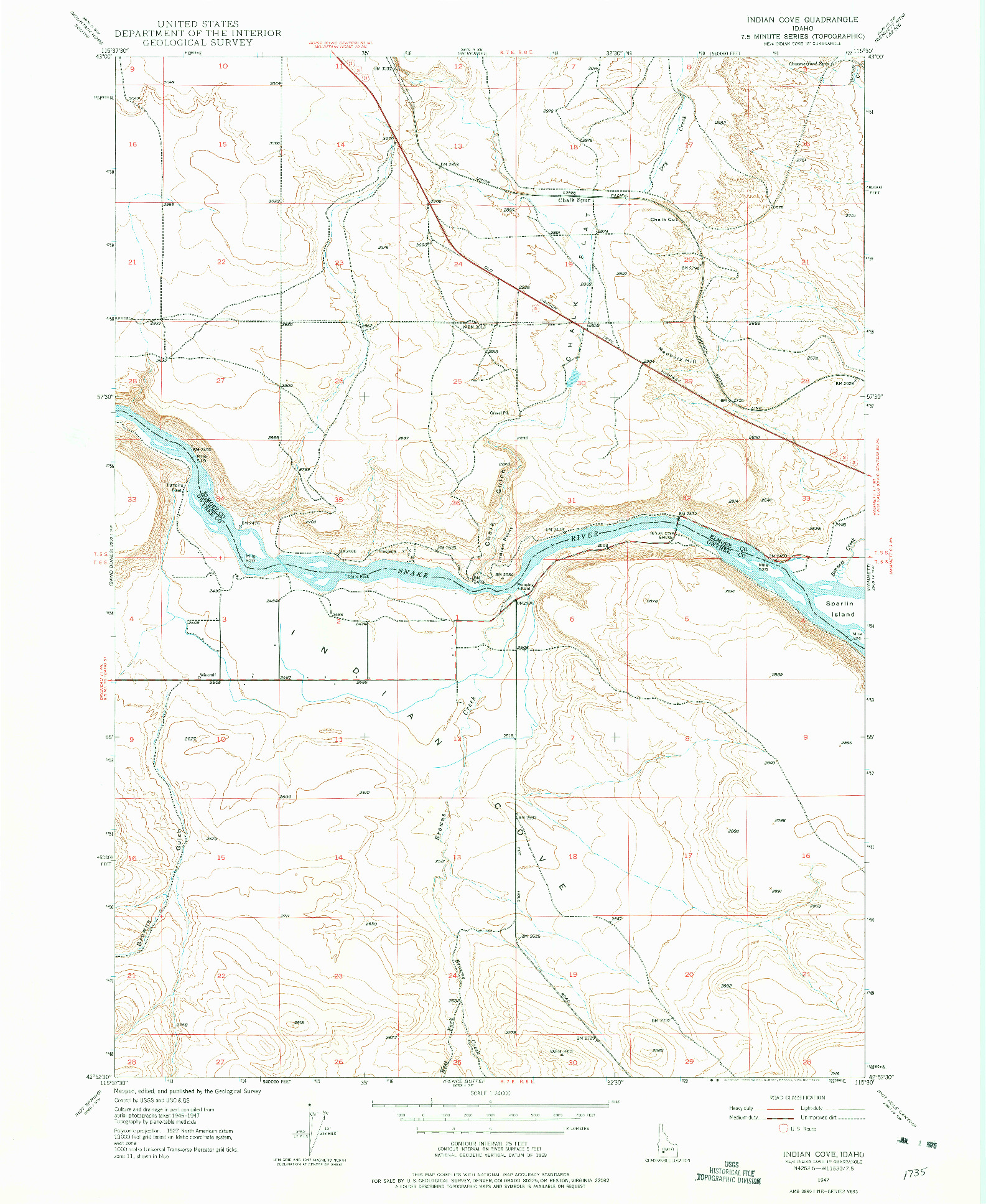 USGS 1:24000-SCALE QUADRANGLE FOR INDIAN COVE, ID 1947