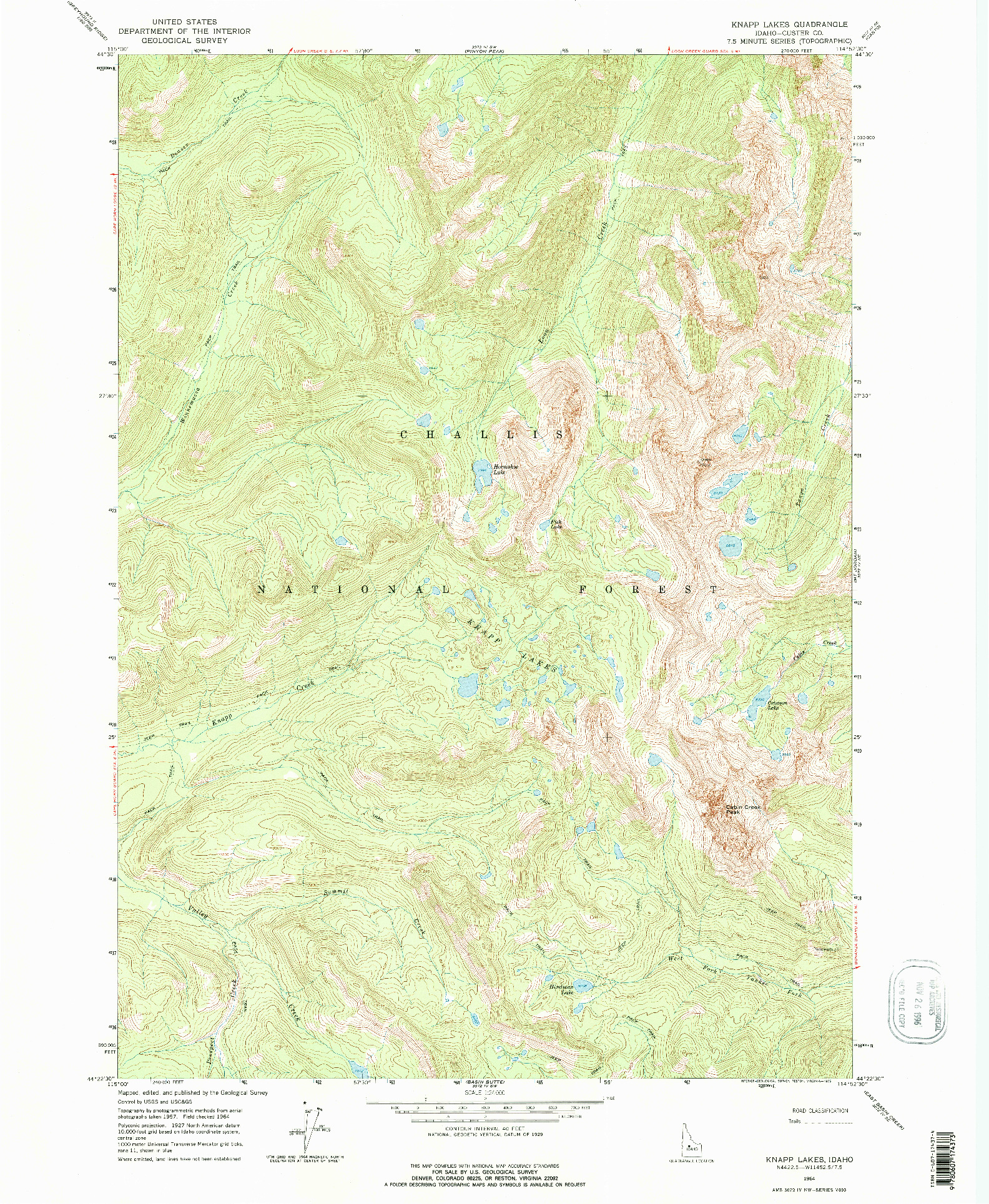 USGS 1:24000-SCALE QUADRANGLE FOR KNAPP LAKES, ID 1964
