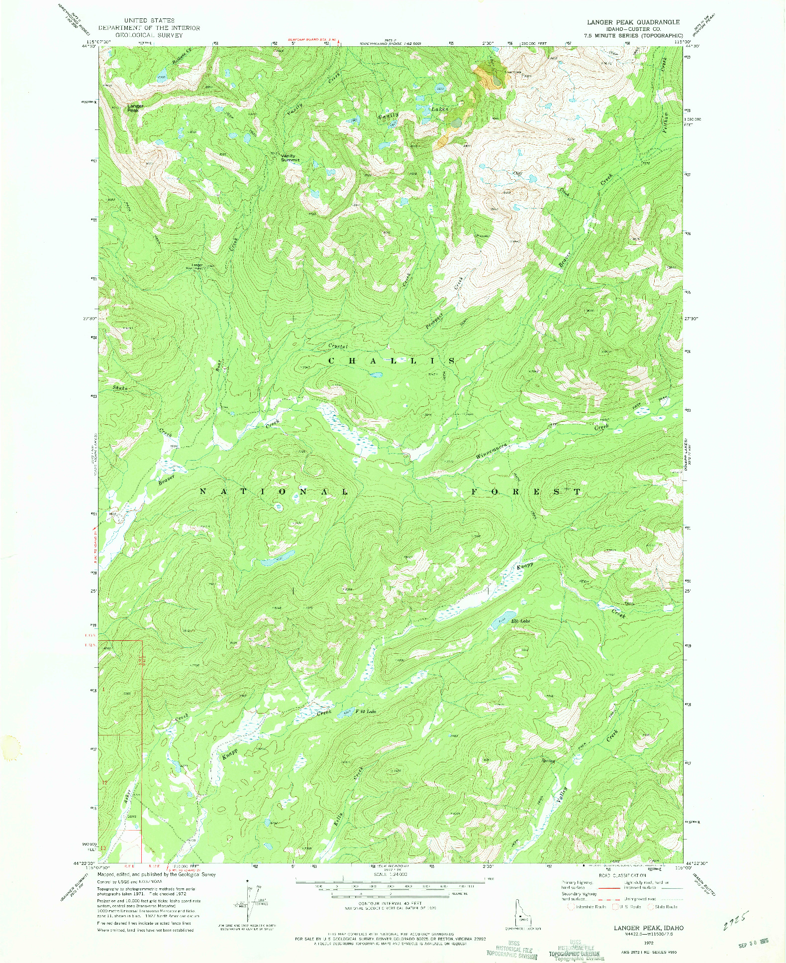 USGS 1:24000-SCALE QUADRANGLE FOR LANGER PEAK, ID 1972