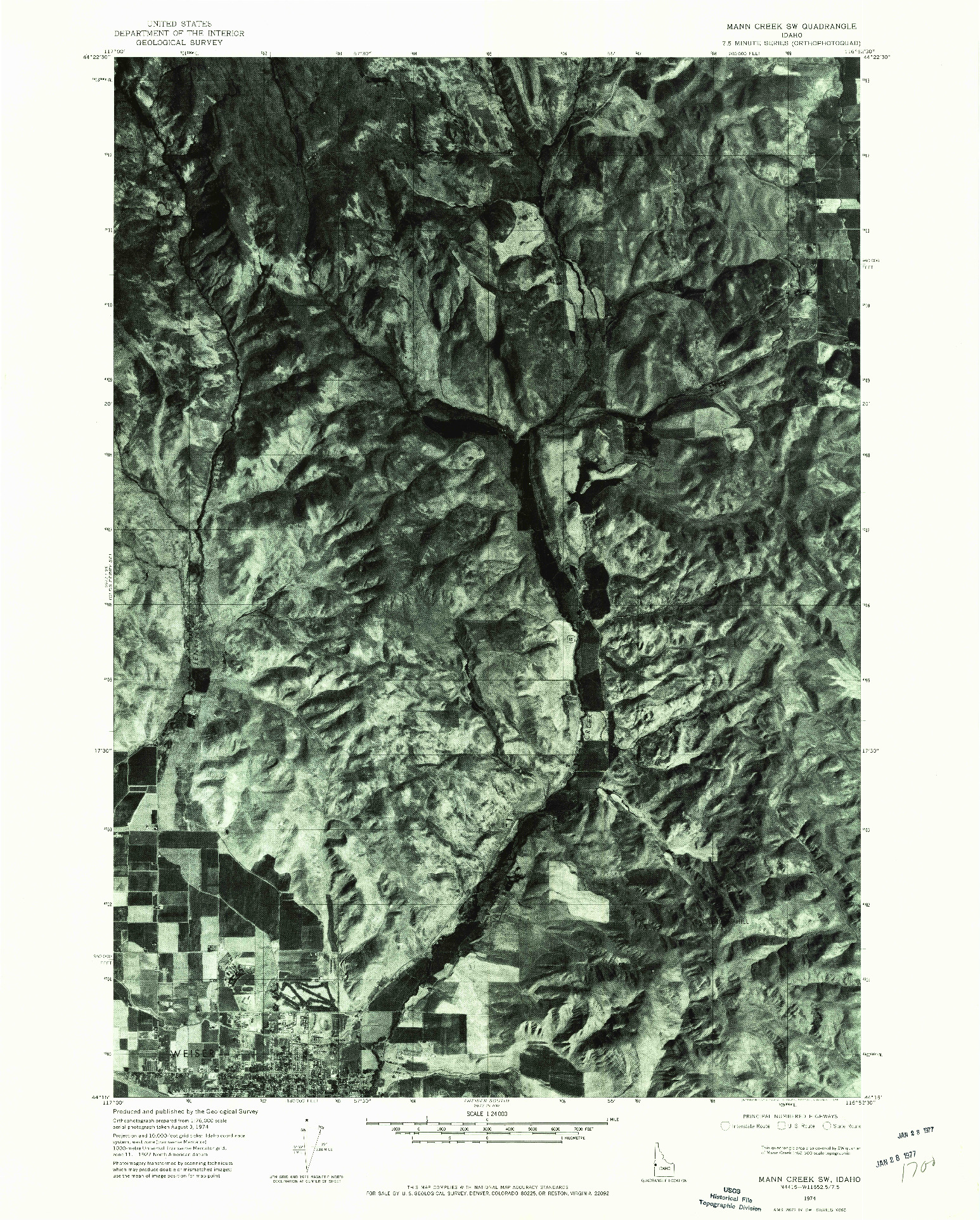 USGS 1:24000-SCALE QUADRANGLE FOR MANN CREEK SW, ID 1974