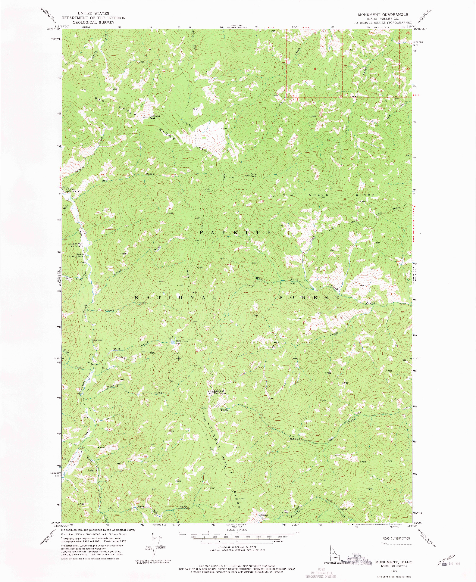 USGS 1:24000-SCALE QUADRANGLE FOR MONUMENT, ID 1973