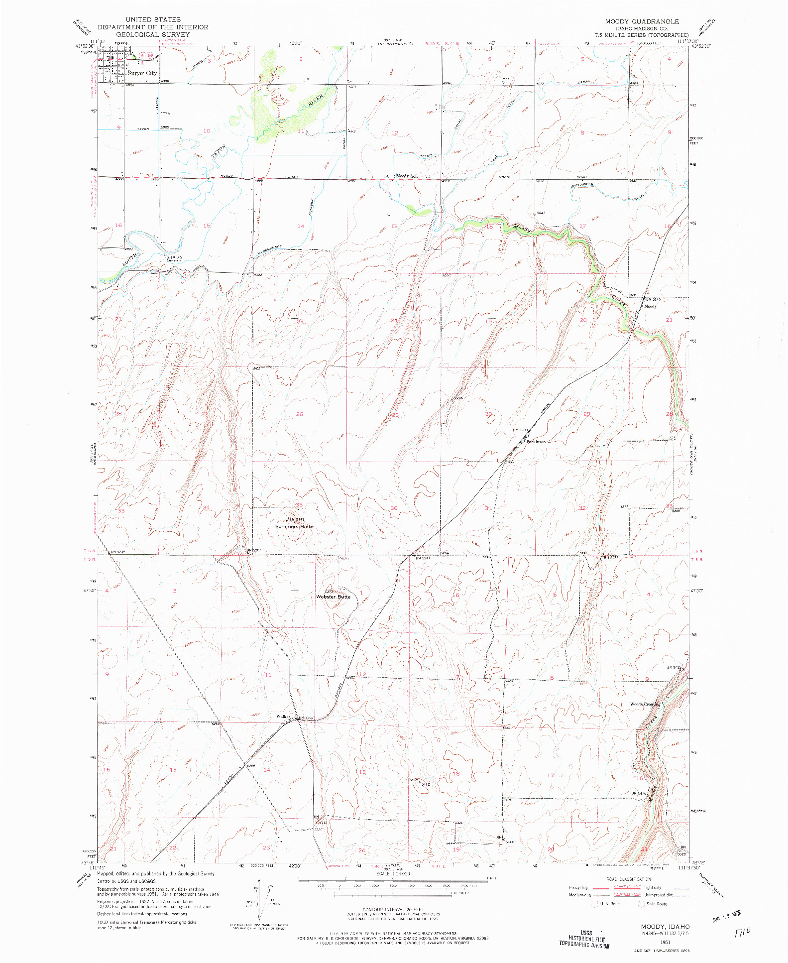 USGS 1:24000-SCALE QUADRANGLE FOR MOODY, ID 1951