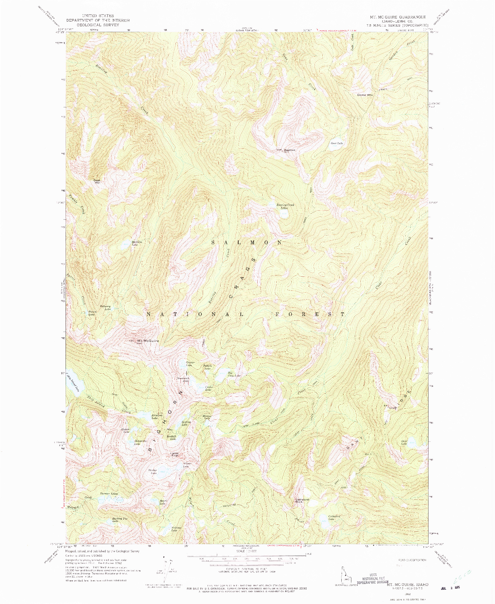 USGS 1:24000-SCALE QUADRANGLE FOR MT MC GUIRE, ID 1962