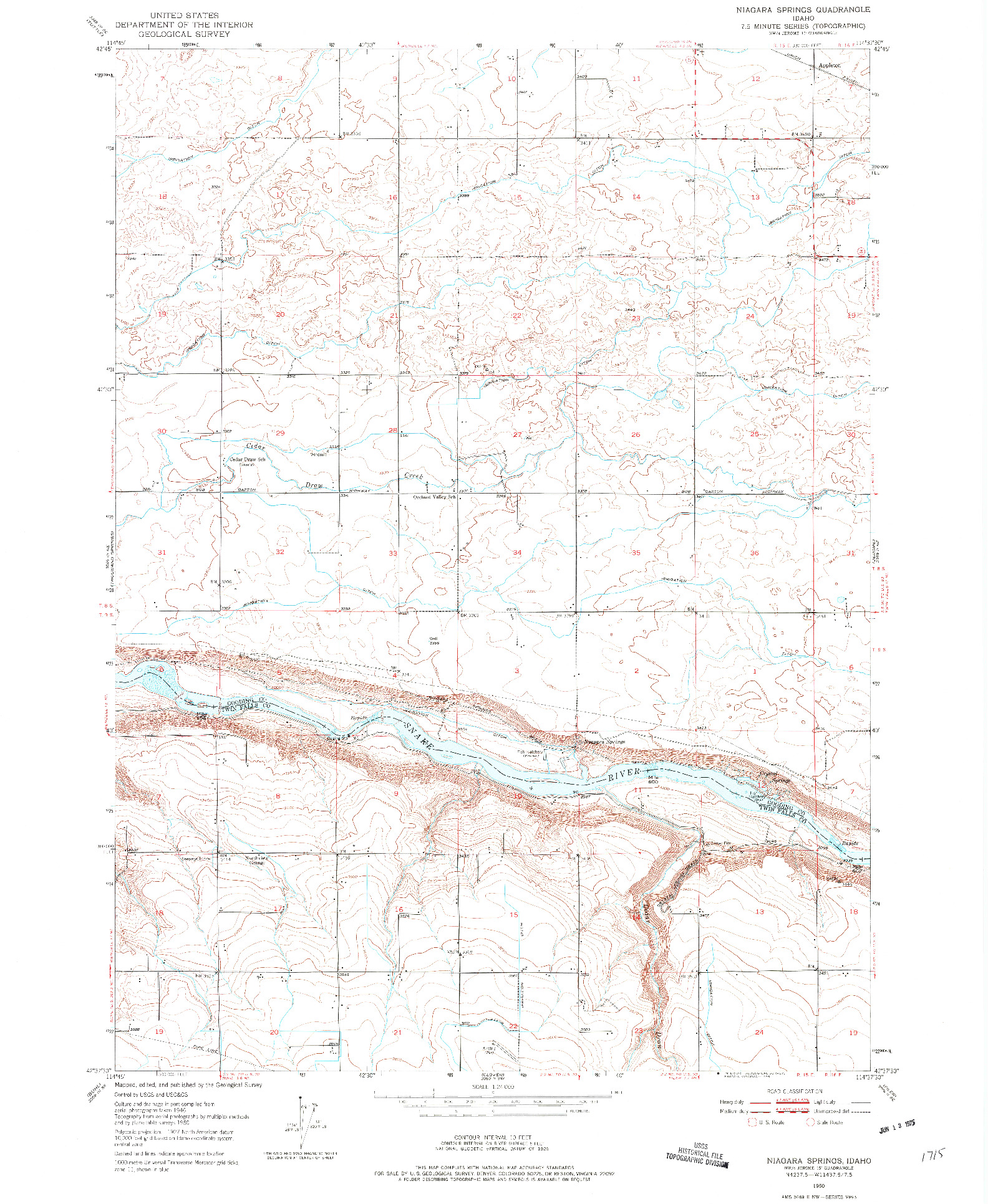 USGS 1:24000-SCALE QUADRANGLE FOR NIAGARA SPRINGS, ID 1950