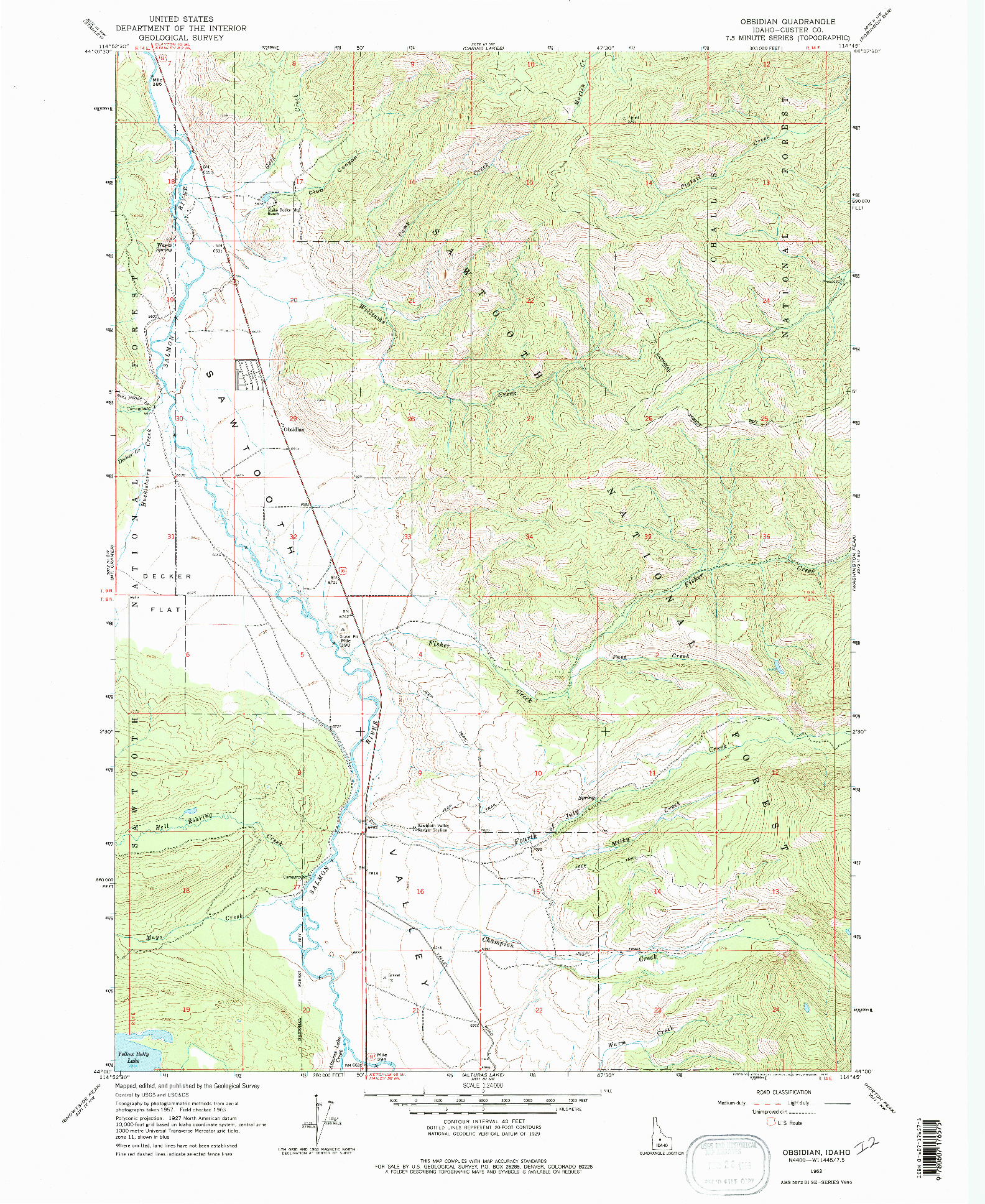 USGS 1:24000-SCALE QUADRANGLE FOR OBSIDIAN, ID 1963