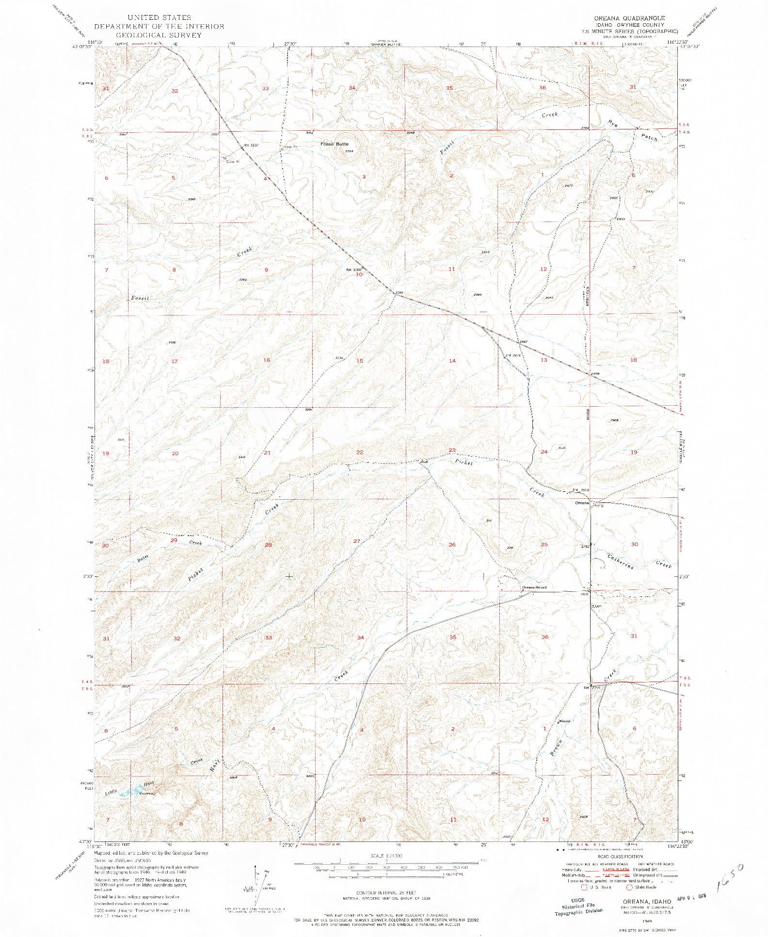 USGS 1:24000-SCALE QUADRANGLE FOR OREANA, ID 1949
