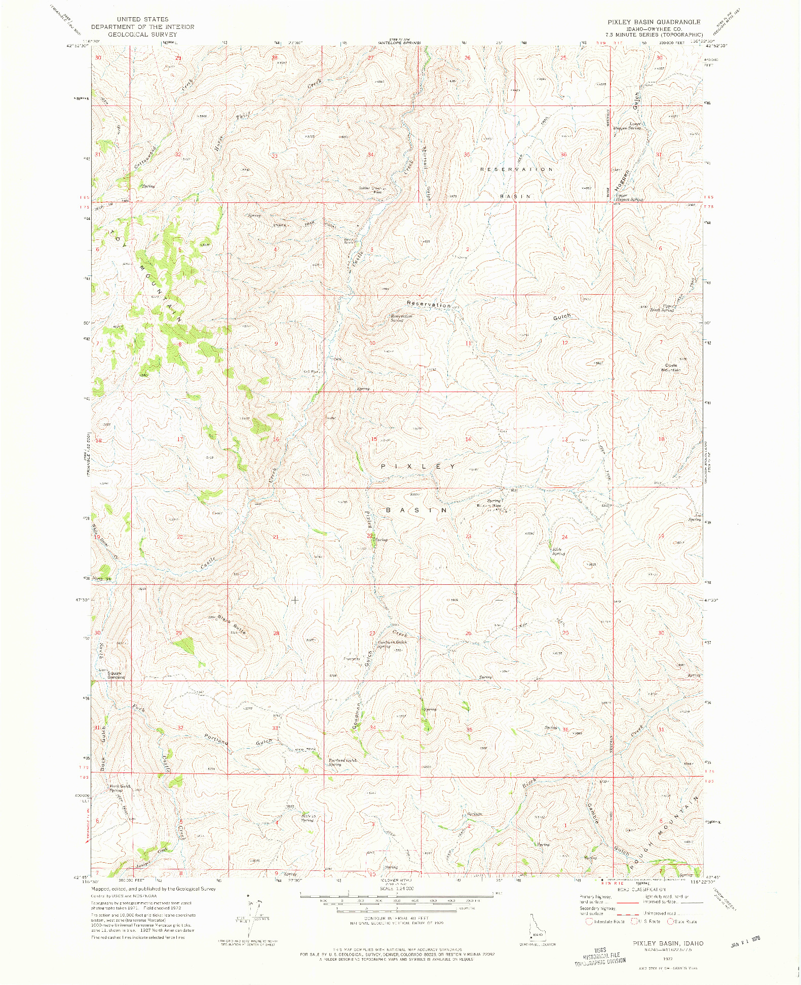 USGS 1:24000-SCALE QUADRANGLE FOR PIXLEY BASIN, ID 1972