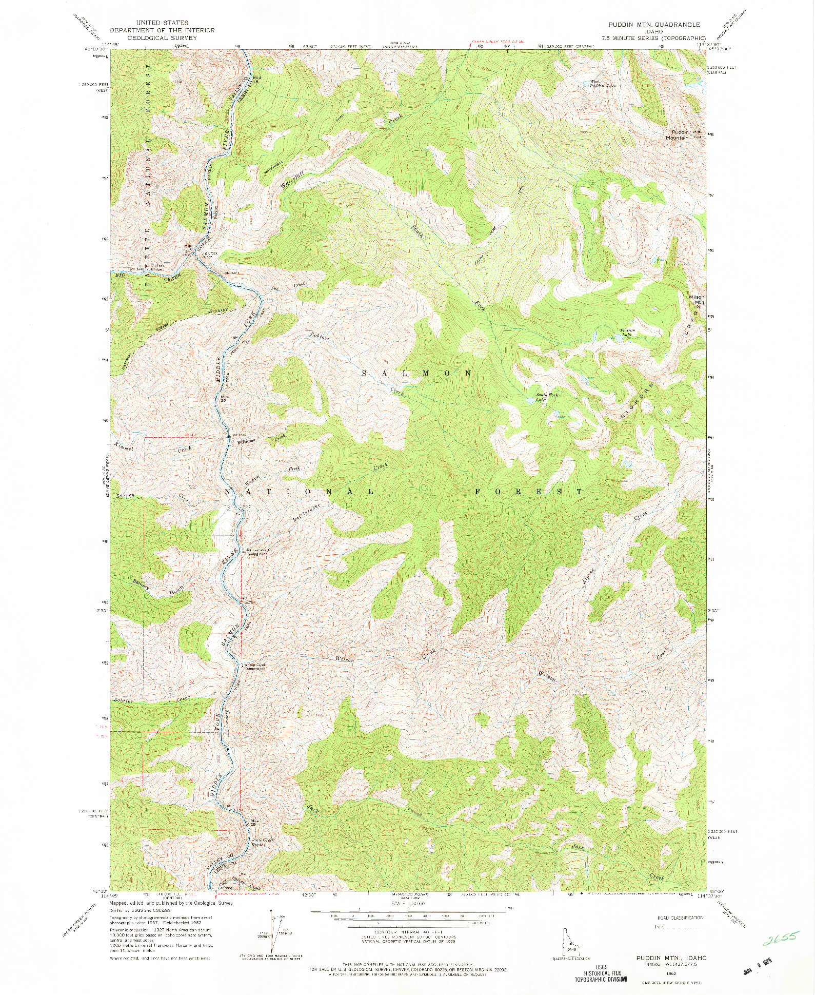 USGS 1:24000-SCALE QUADRANGLE FOR PUDDIN MTN, ID 1962