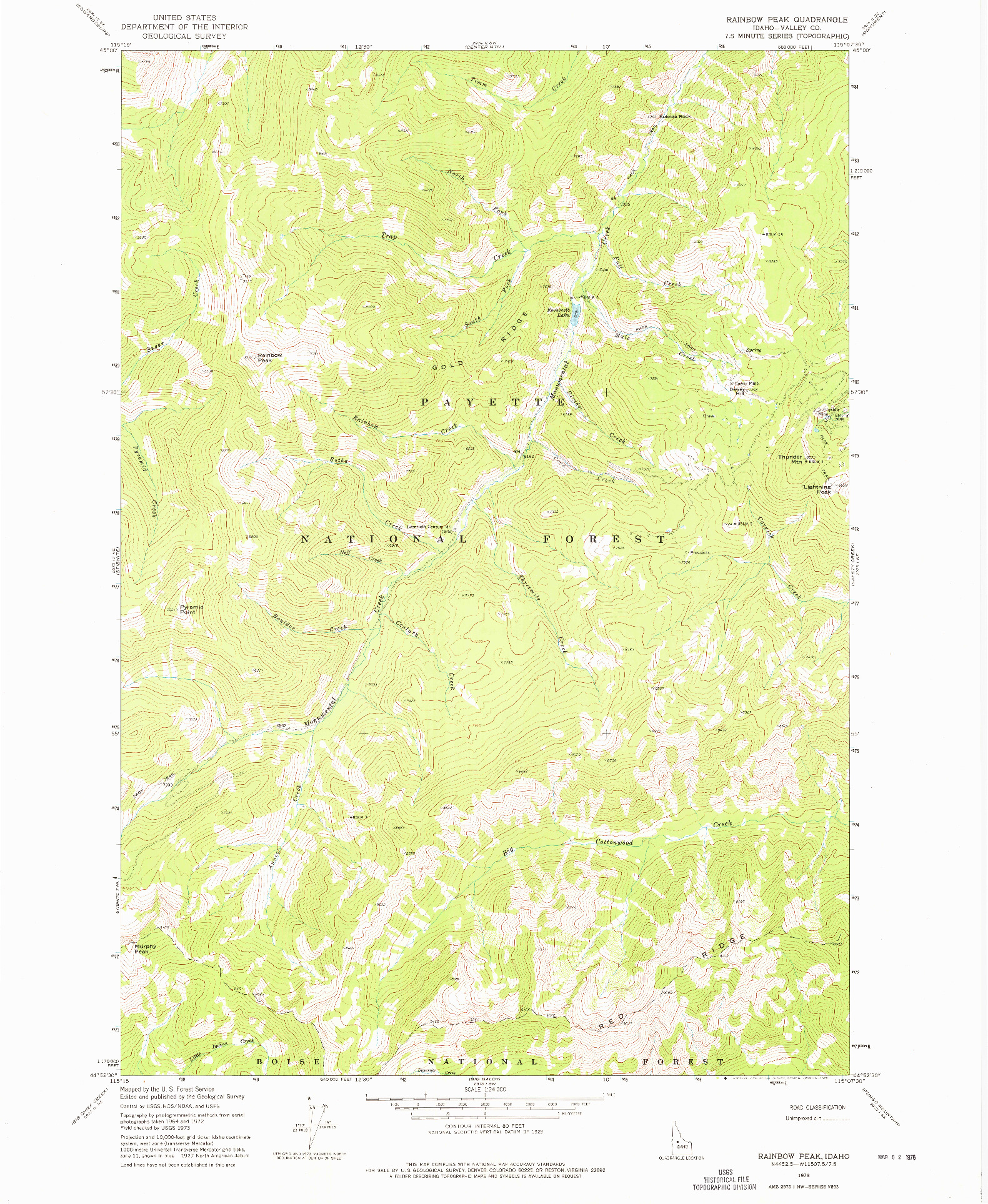 USGS 1:24000-SCALE QUADRANGLE FOR RAINBOW PEAK, ID 1973