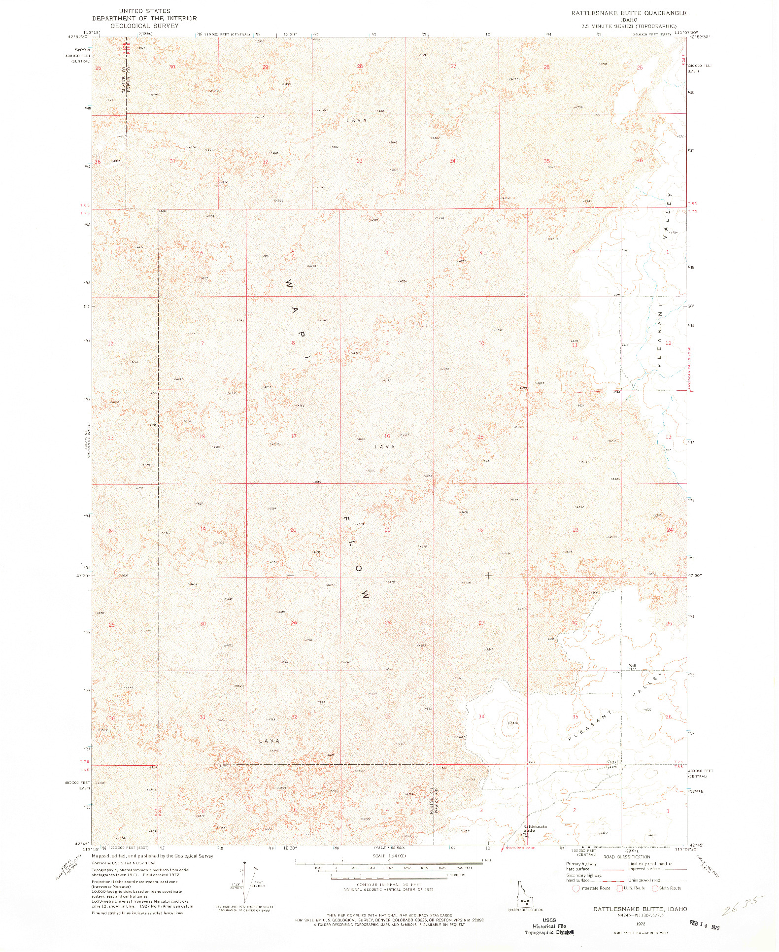 USGS 1:24000-SCALE QUADRANGLE FOR RATTLESNAKE BUTTE, ID 1972