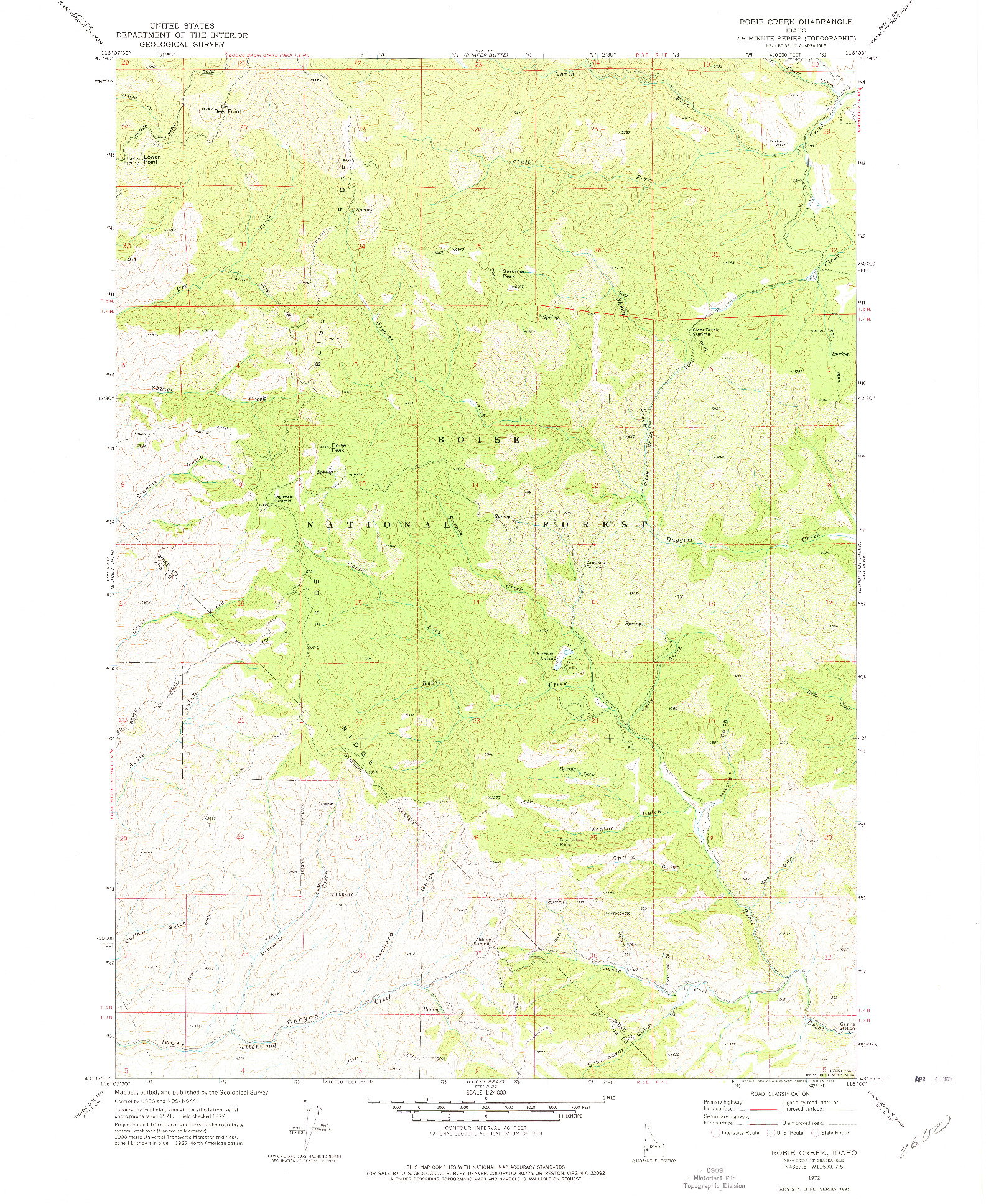 USGS 1:24000-SCALE QUADRANGLE FOR ROBIE CREEK, ID 1972