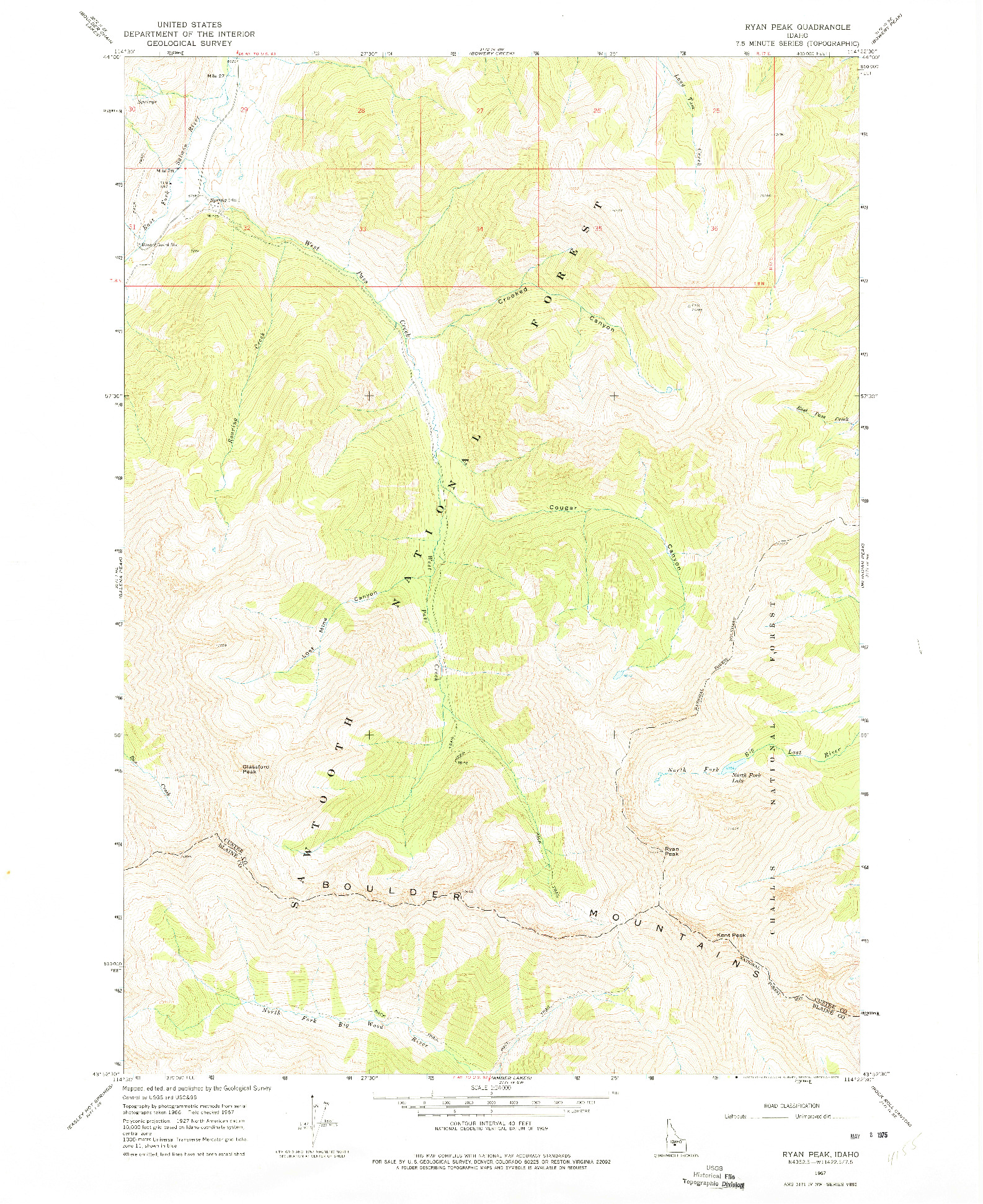 USGS 1:24000-SCALE QUADRANGLE FOR RYAN PEAK, ID 1967