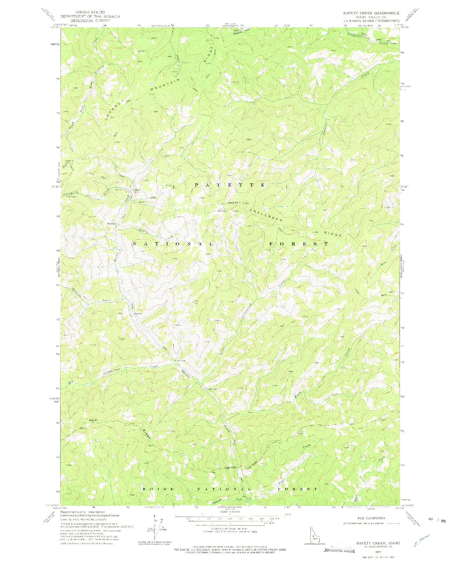 USGS 1:24000-SCALE QUADRANGLE FOR SAFETY CREEK, ID 1973