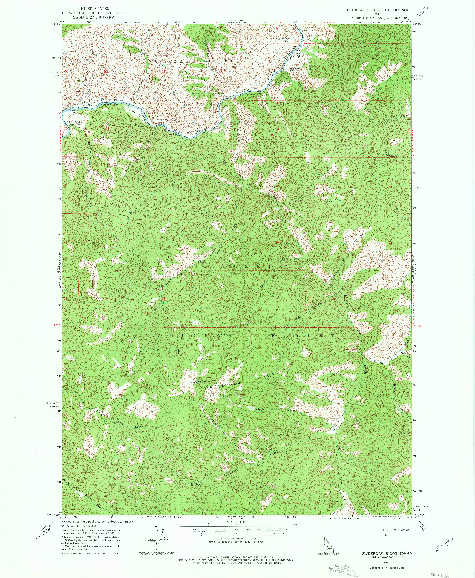 USGS 1:24000-SCALE QUADRANGLE FOR SLIDEROCK RIDGE, ID 1963