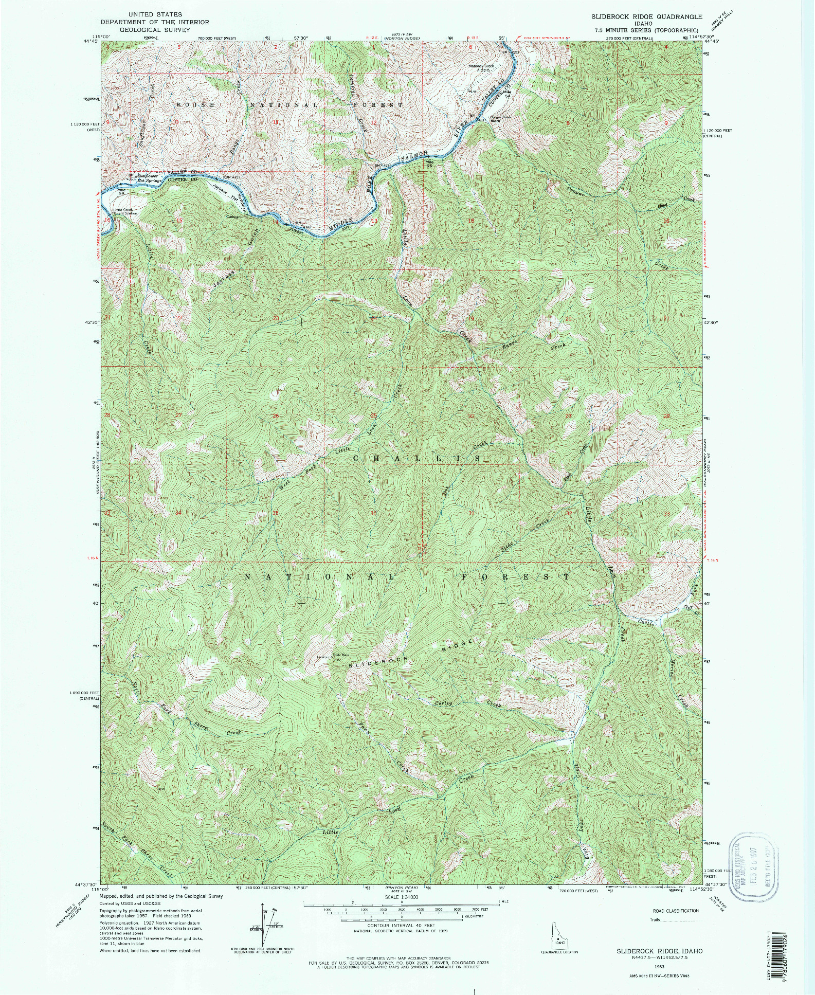 USGS 1:24000-SCALE QUADRANGLE FOR SLIDEROCK RIDGE, ID 1963