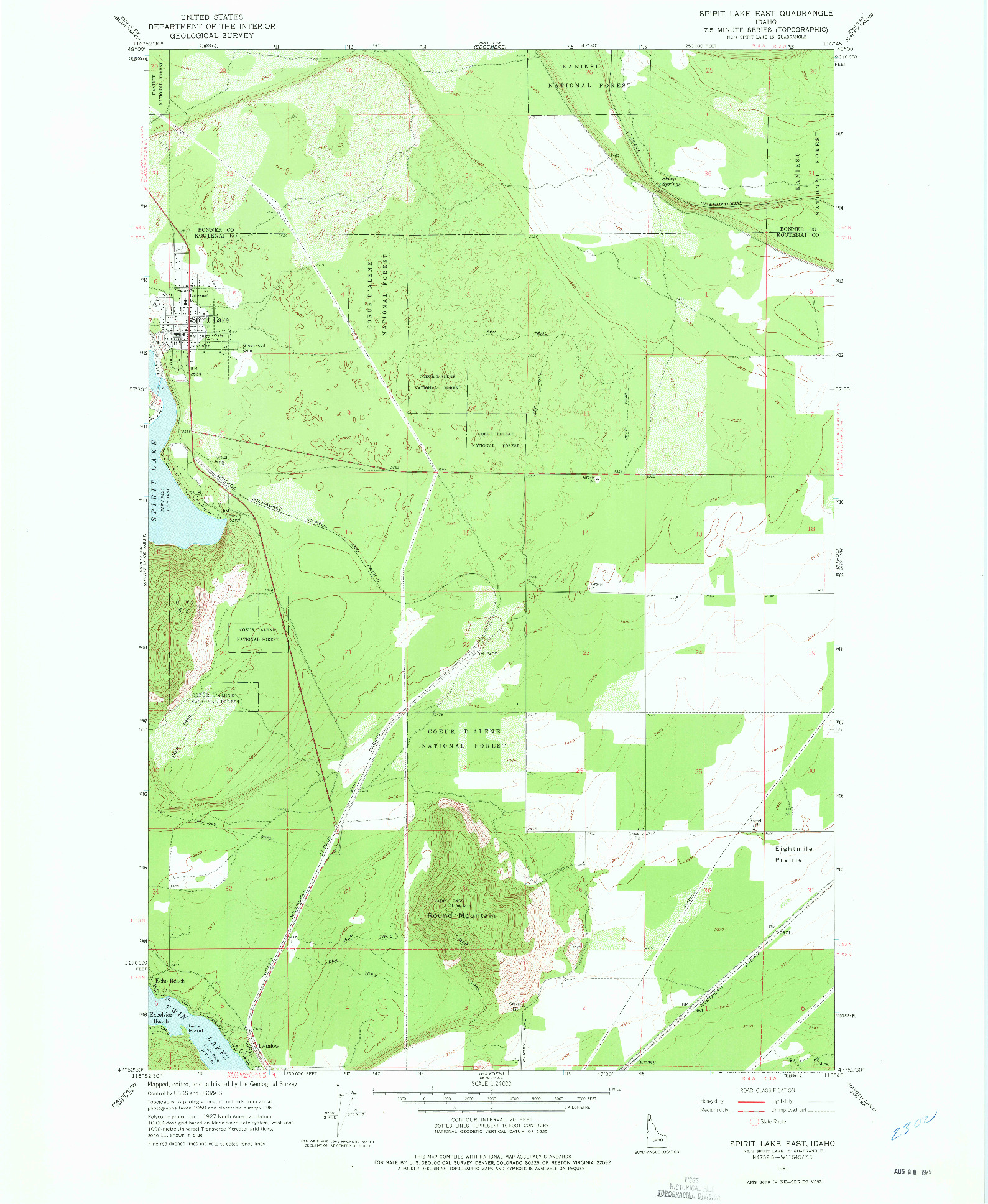 USGS 1:24000-SCALE QUADRANGLE FOR SPIRIT LAKE EAST, ID 1961