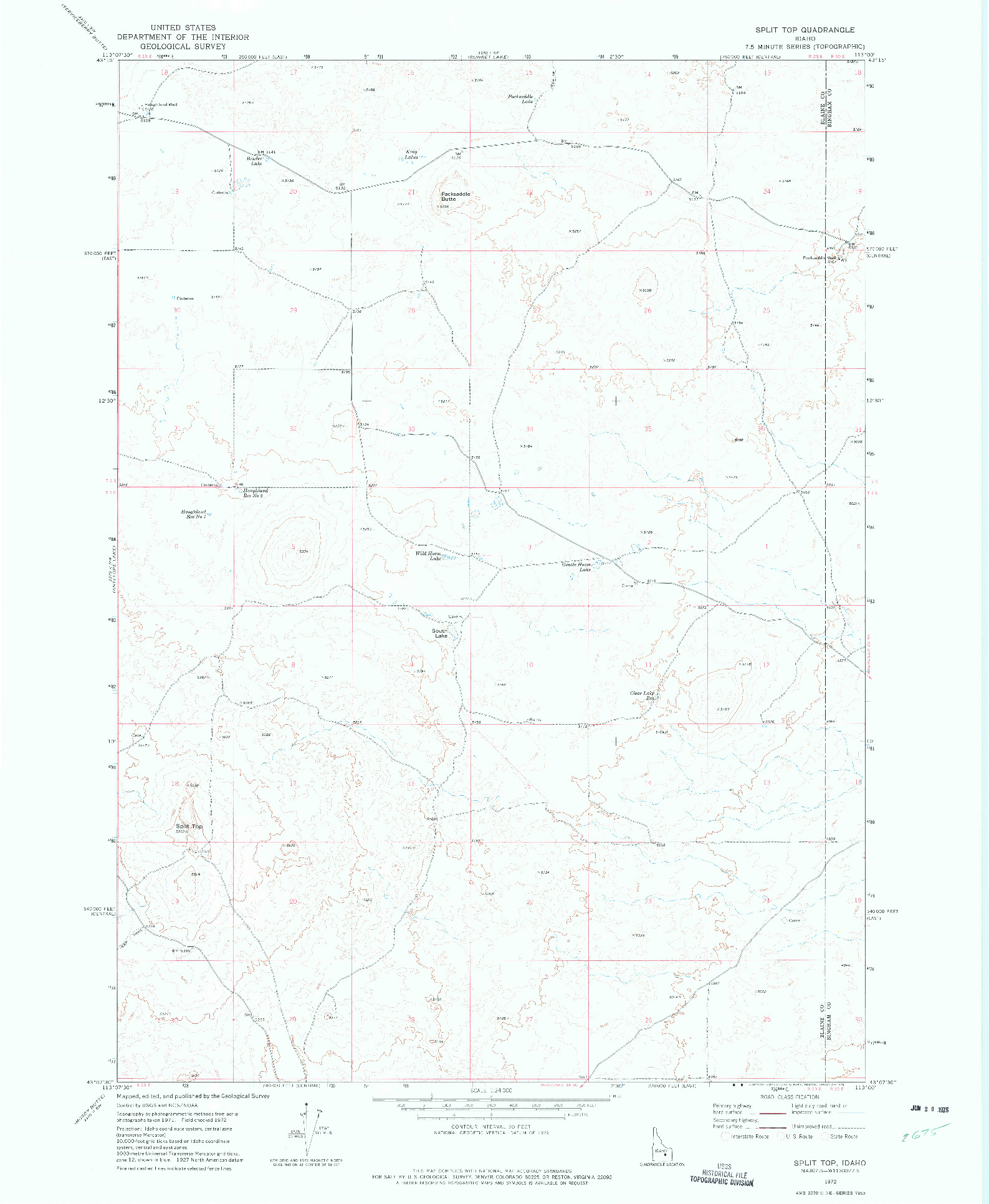 USGS 1:24000-SCALE QUADRANGLE FOR SPLIT TOP, ID 1972