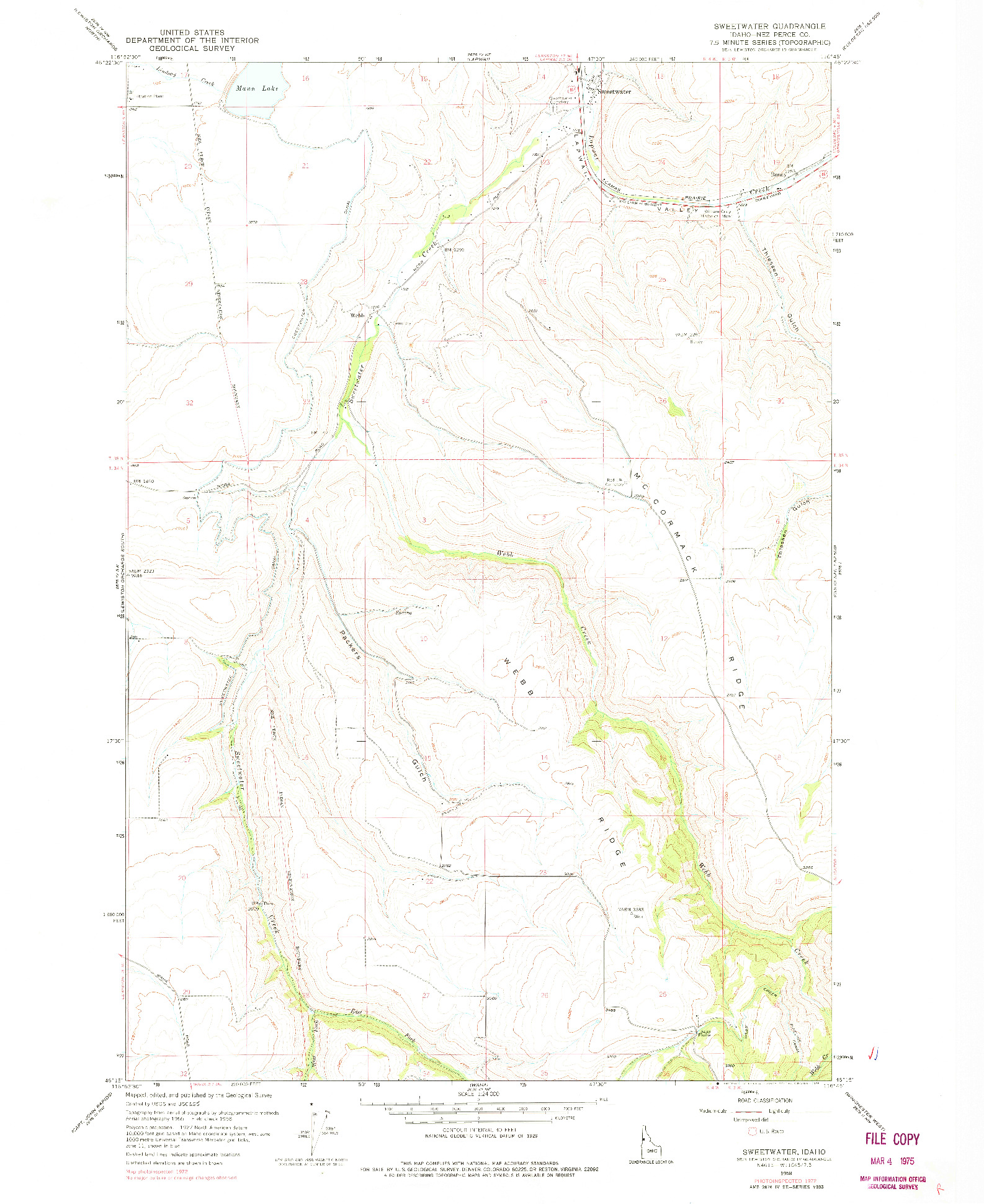 USGS 1:24000-SCALE QUADRANGLE FOR SWEETWATER, ID 1958