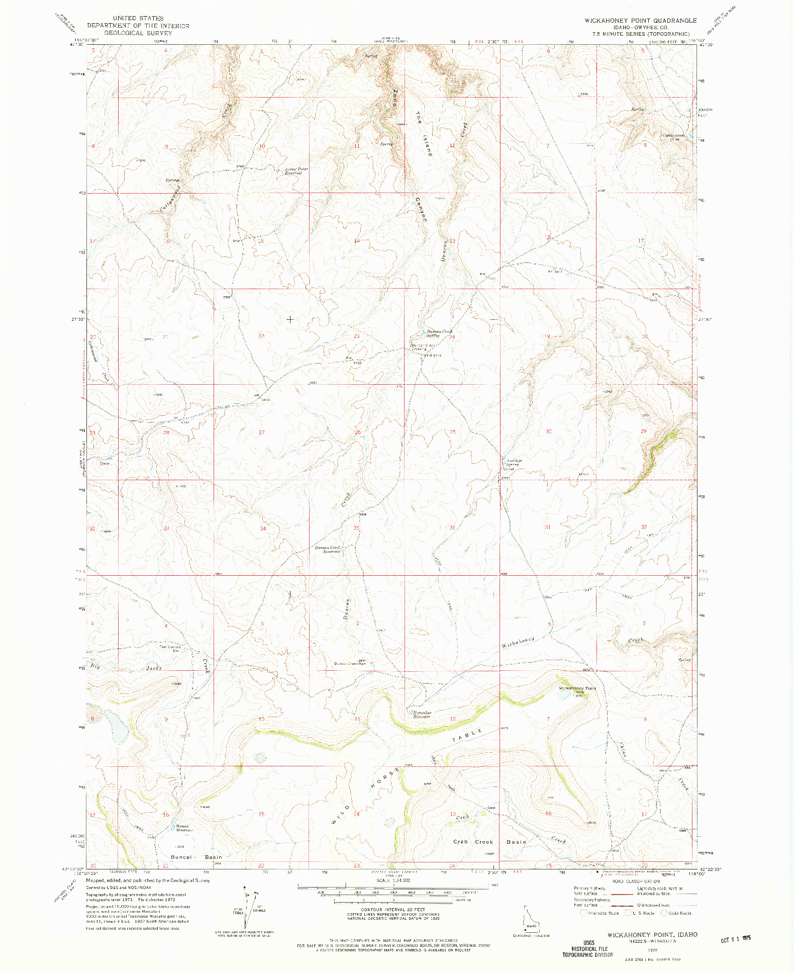 USGS 1:24000-SCALE QUADRANGLE FOR WICKAHONEY POINT, ID 1972
