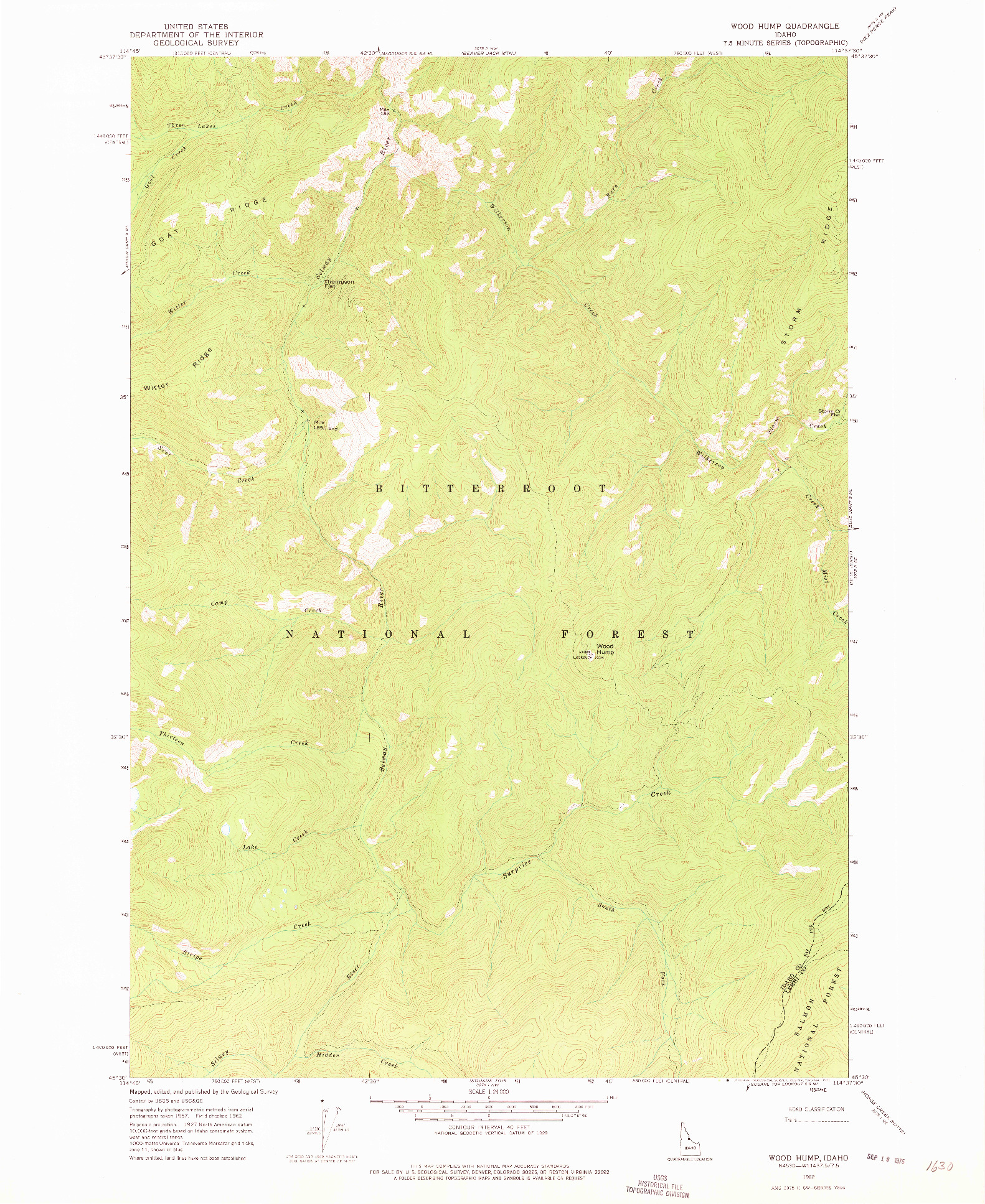 USGS 1:24000-SCALE QUADRANGLE FOR WOOD HUMP, ID 1962