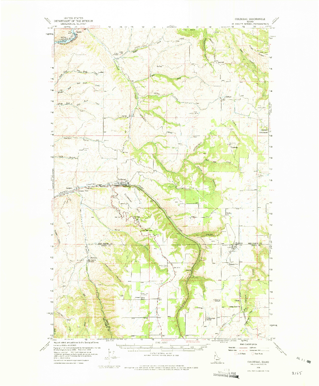 USGS 1:62500-SCALE QUADRANGLE FOR CULDESAC, ID 1958