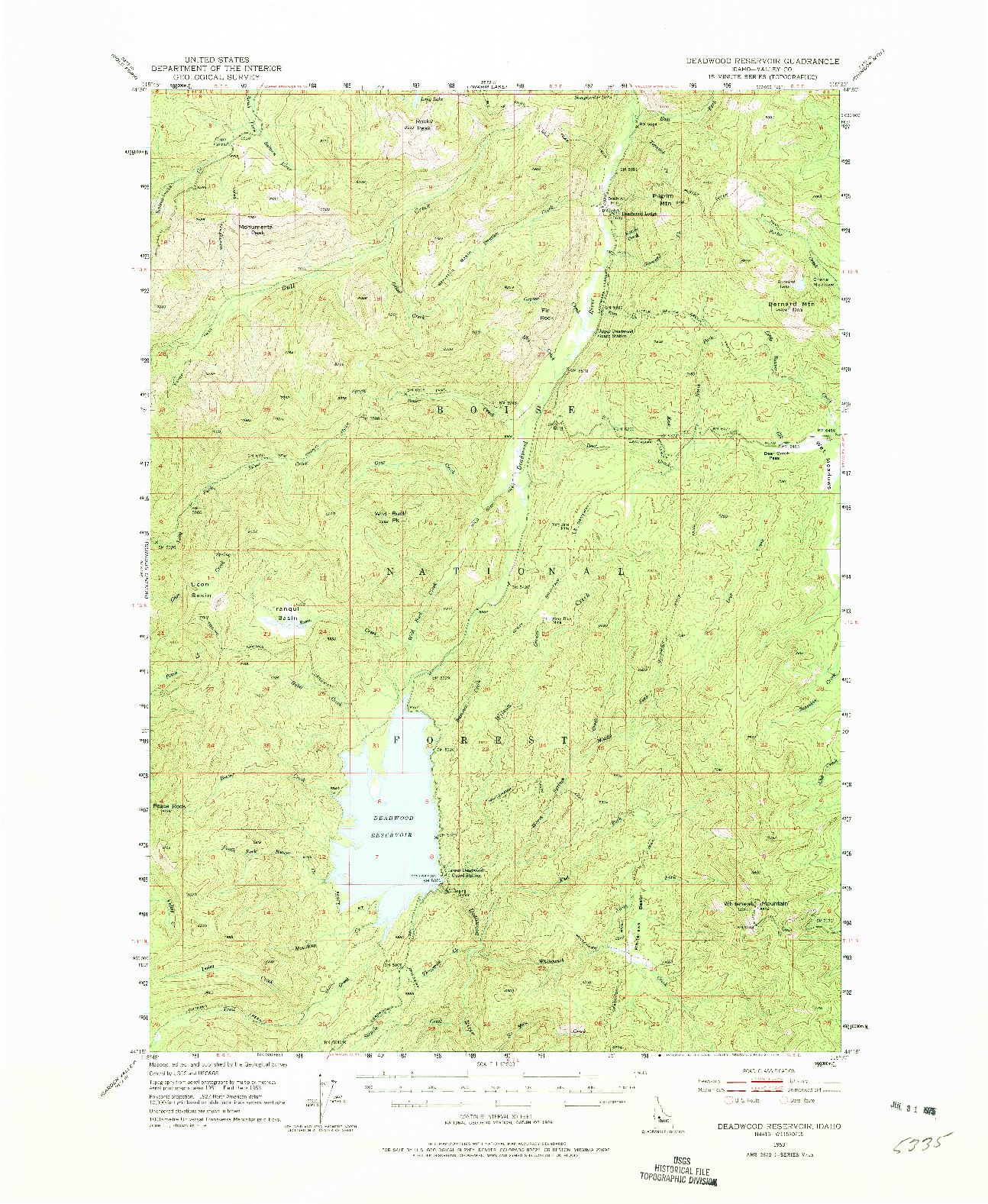 USGS 1:62500-SCALE QUADRANGLE FOR DEADWOOD RESERVOIR, ID 1953