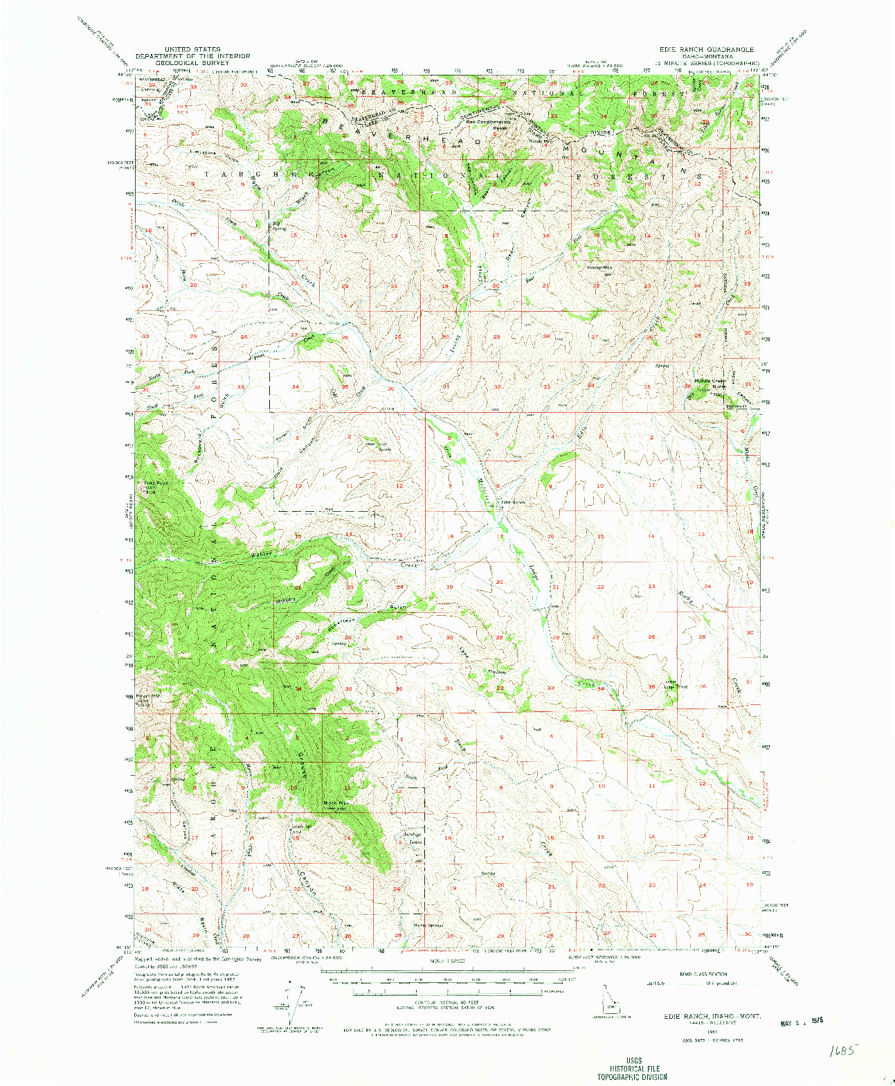 USGS 1:62500-SCALE QUADRANGLE FOR EDIE RANCH, ID 1957