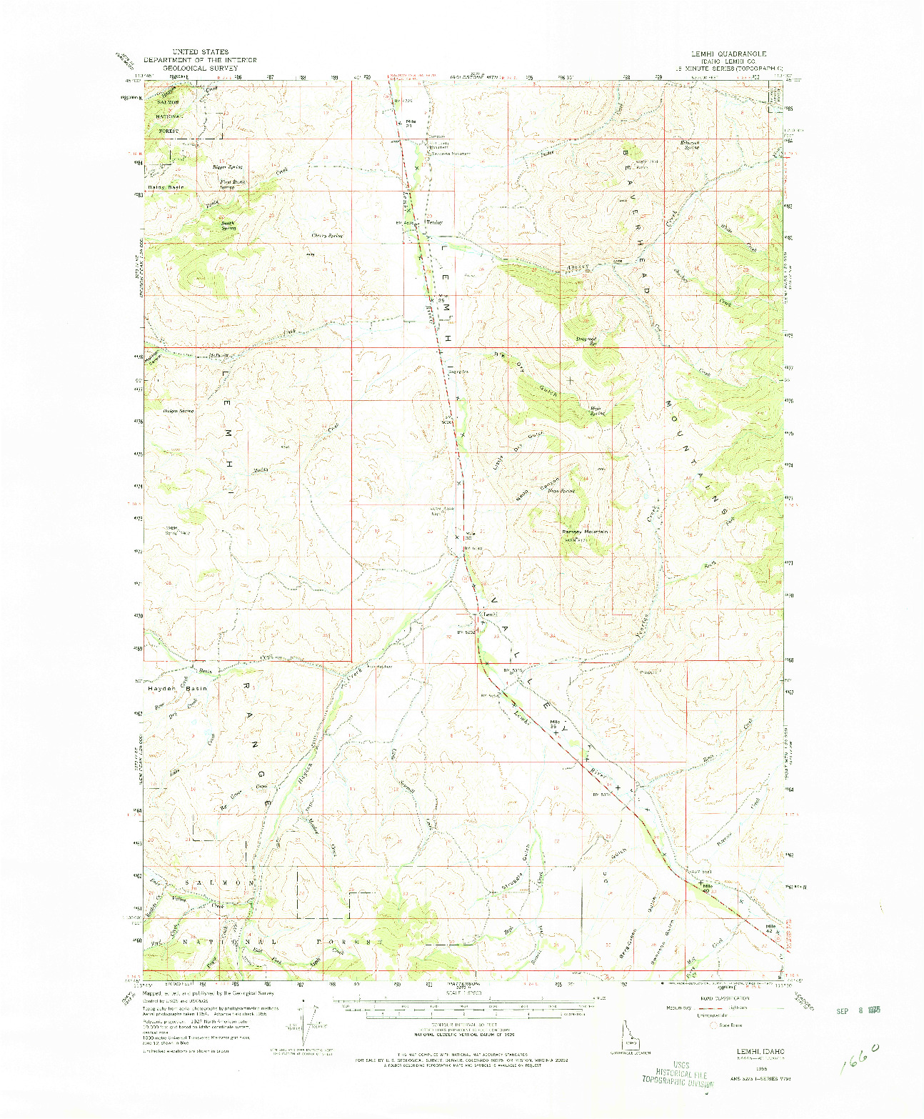 USGS 1:62500-SCALE QUADRANGLE FOR LEMHI, ID 1956