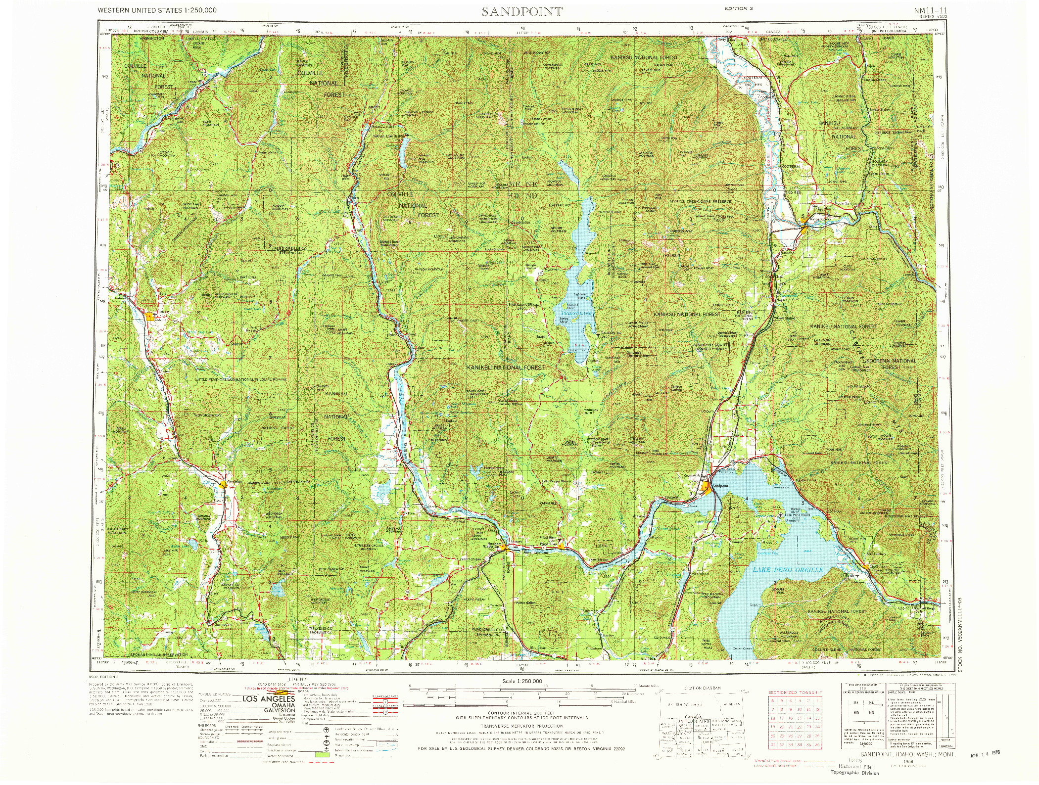 USGS 1:250000-SCALE QUADRANGLE FOR SANDPOINT, ID 1958