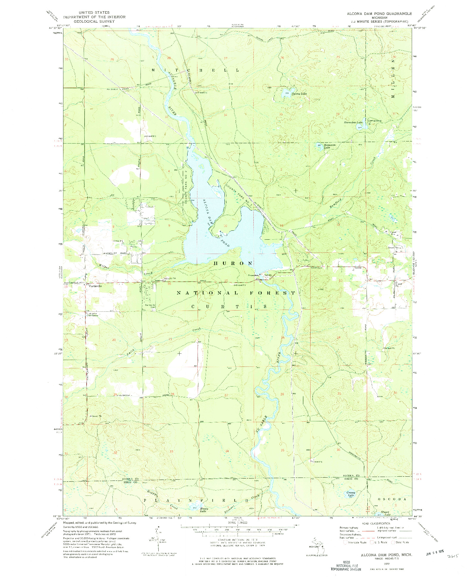 USGS 1:24000-SCALE QUADRANGLE FOR ALCONA DAM POND, MI 1972