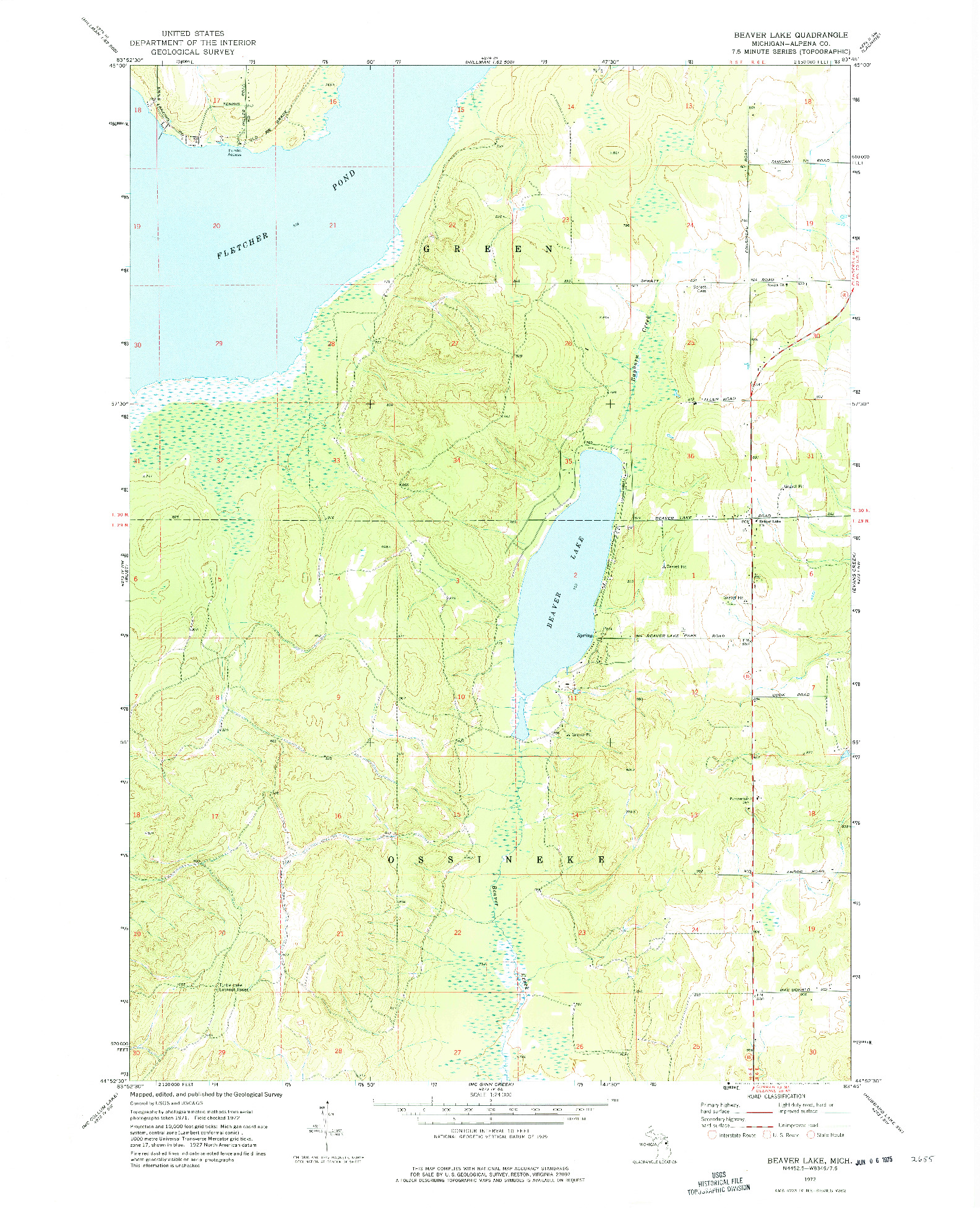 USGS 1:24000-SCALE QUADRANGLE FOR BEAVER LAKE, MI 1972