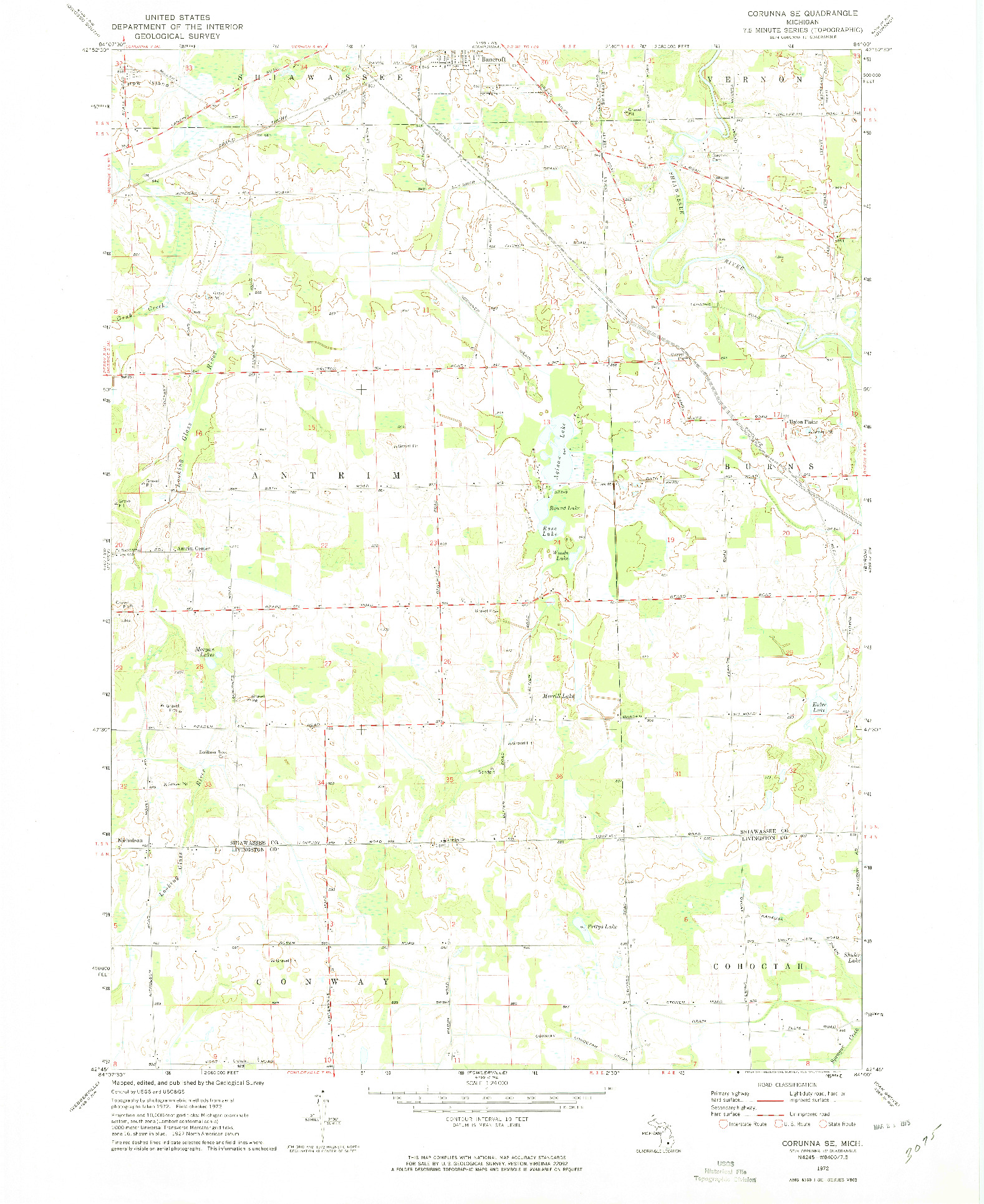 USGS 1:24000-SCALE QUADRANGLE FOR CORUNNA SE, MI 1972